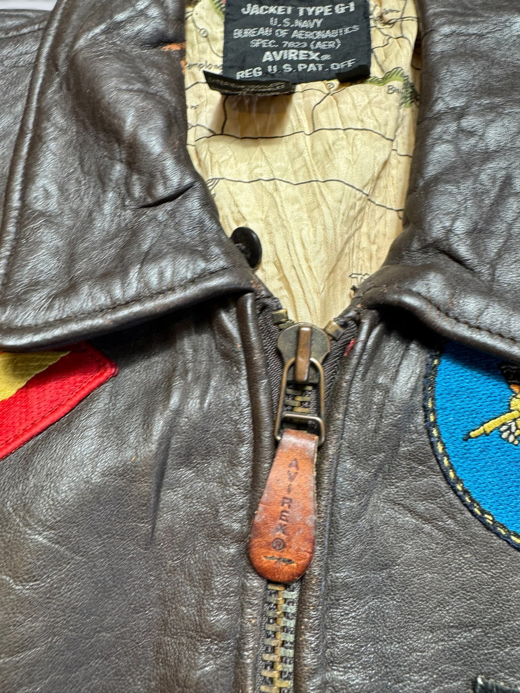 Jacket cuir cowhide flight G-1 Avirex Top Gun usn full patch black vintage 90’s - S/M