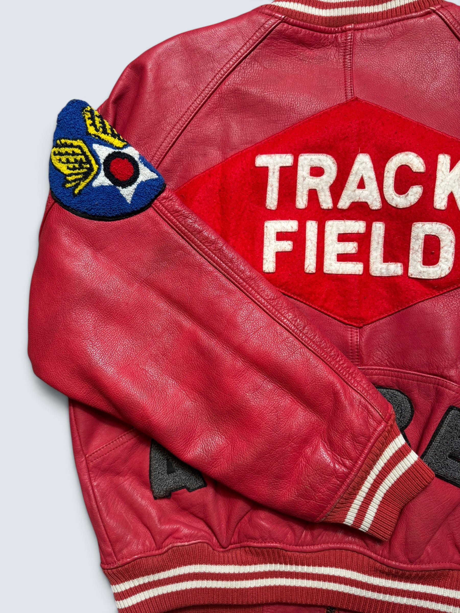 Jacket cuir varsity baseball Avirex ltd made in USA track field red vintage 80/90’s - M