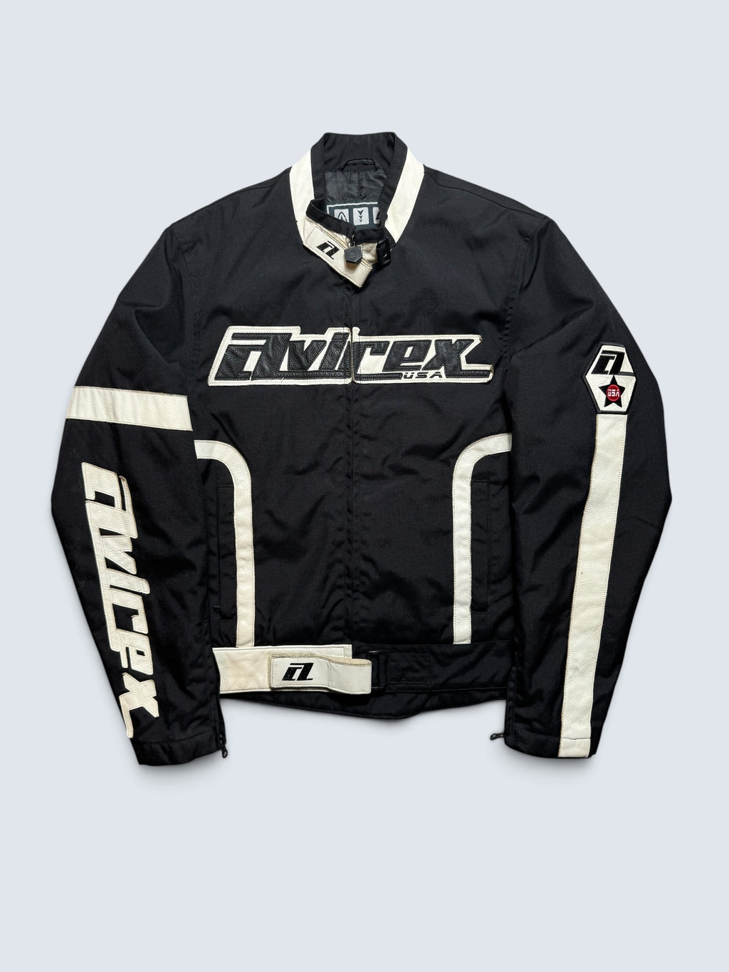 Jacket racing motorcycle Avirex usa cordura & leather black white vintage 00’s - S