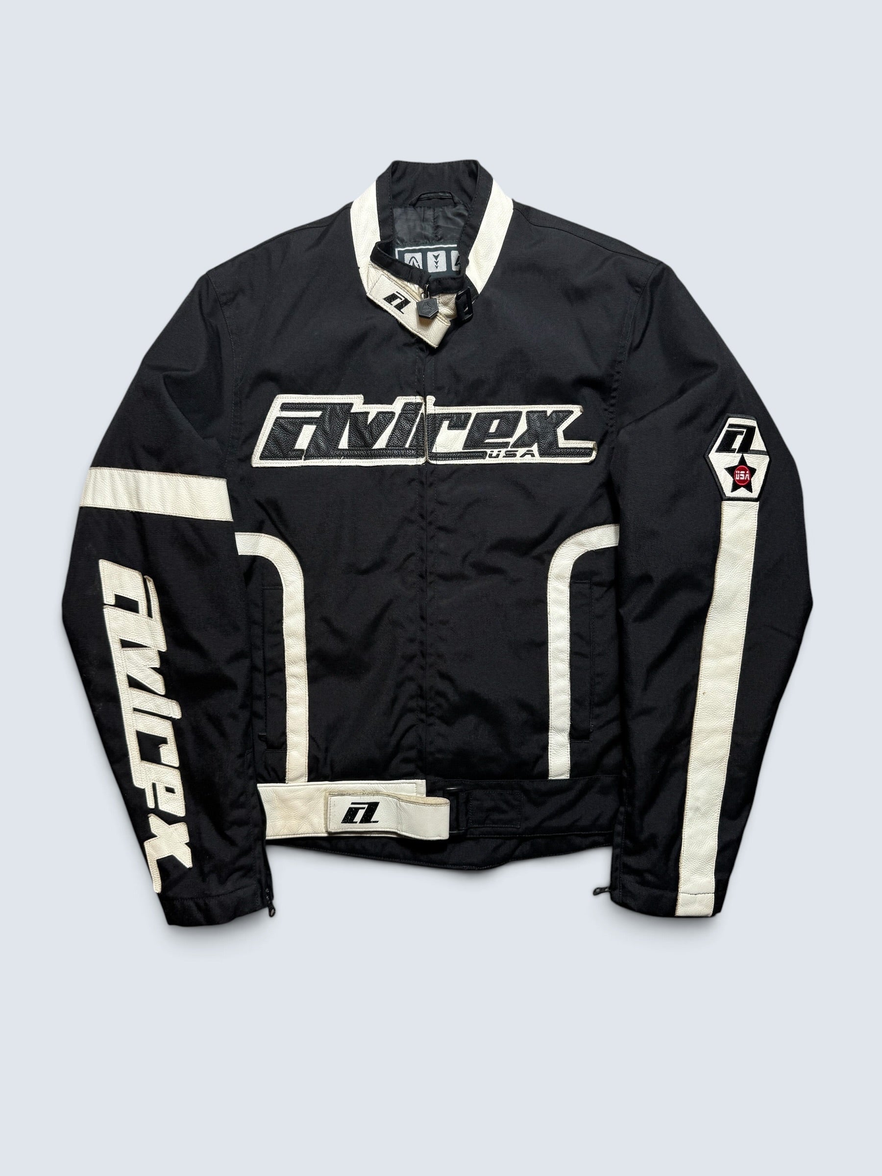 Jacket racing motorcycle Avirex usa cordura & leather black white vintage 00’s - S