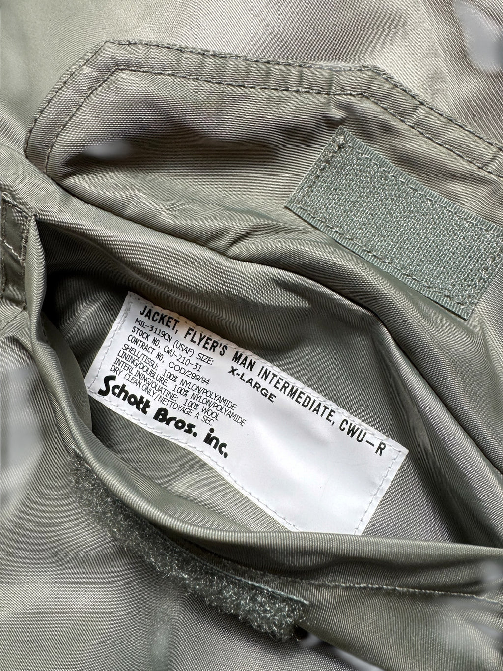 Jacket bomber fly Schott Bros nyc CWU-R/45P usaf kaki/grey vintage 90’s - L/XL
