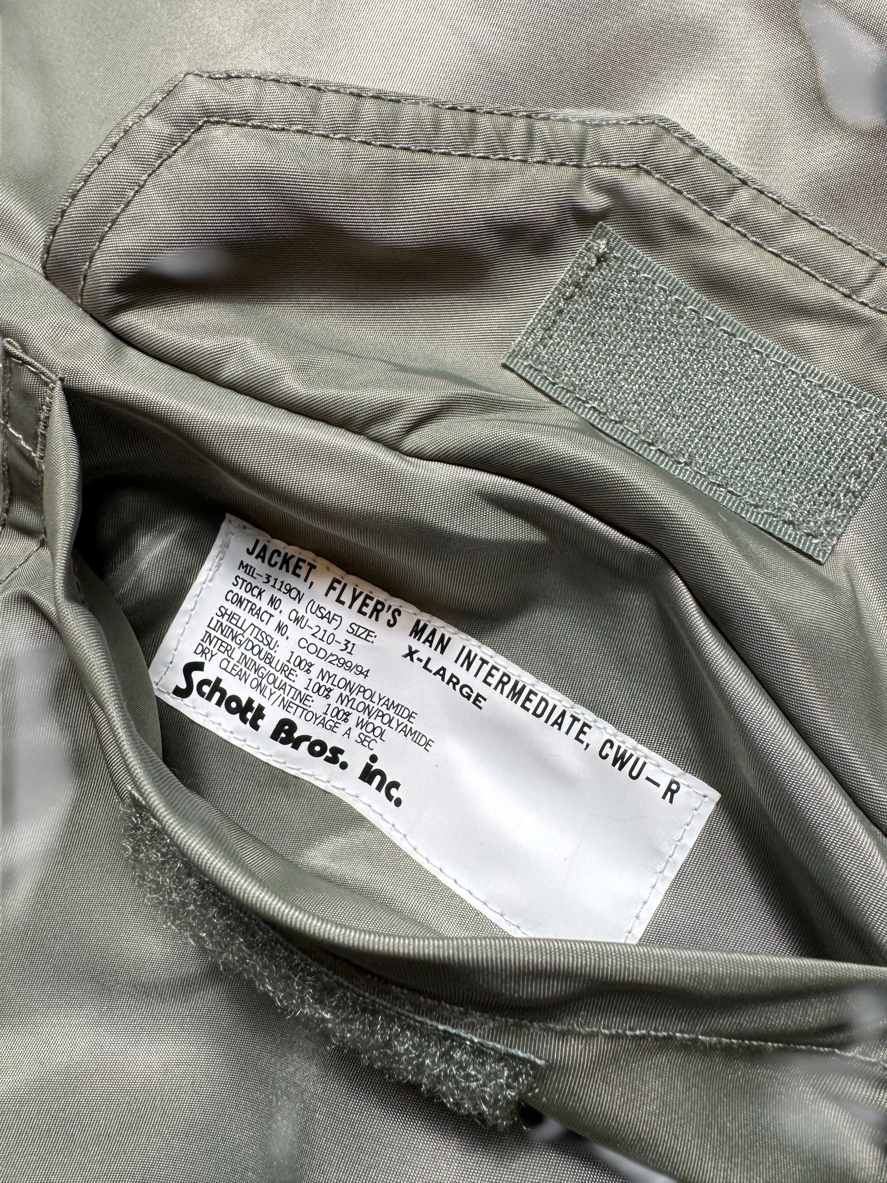 Jacket bomber fly Schott Bros nyc CWU-R/45P usaf kaki/grey vintage 90’s - L/XL