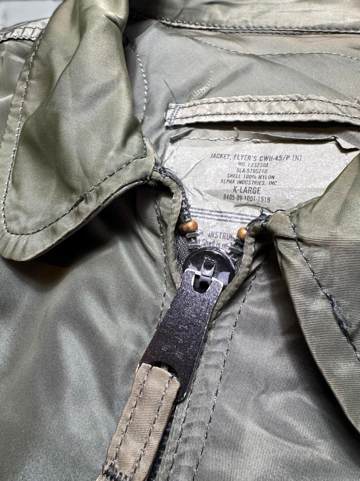 Jacket nylon flight CWU-45/P Alpha Industries made in USA usaf patch sage green 90’s - XL