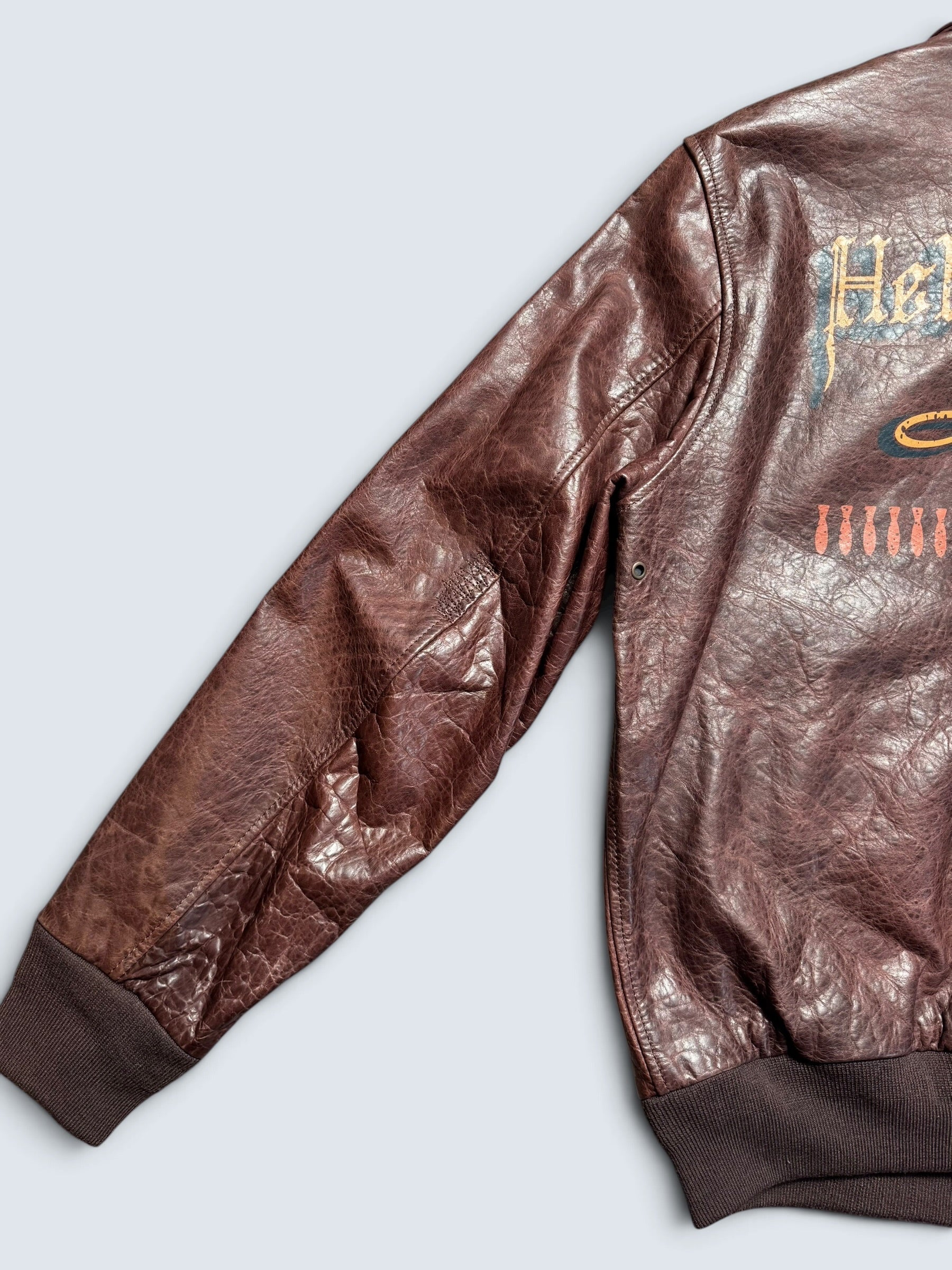 Jacket cuir horsehide flight A-2 Curphey Leather Hell's Angels patch & nose art usaf brown - 42 (L)