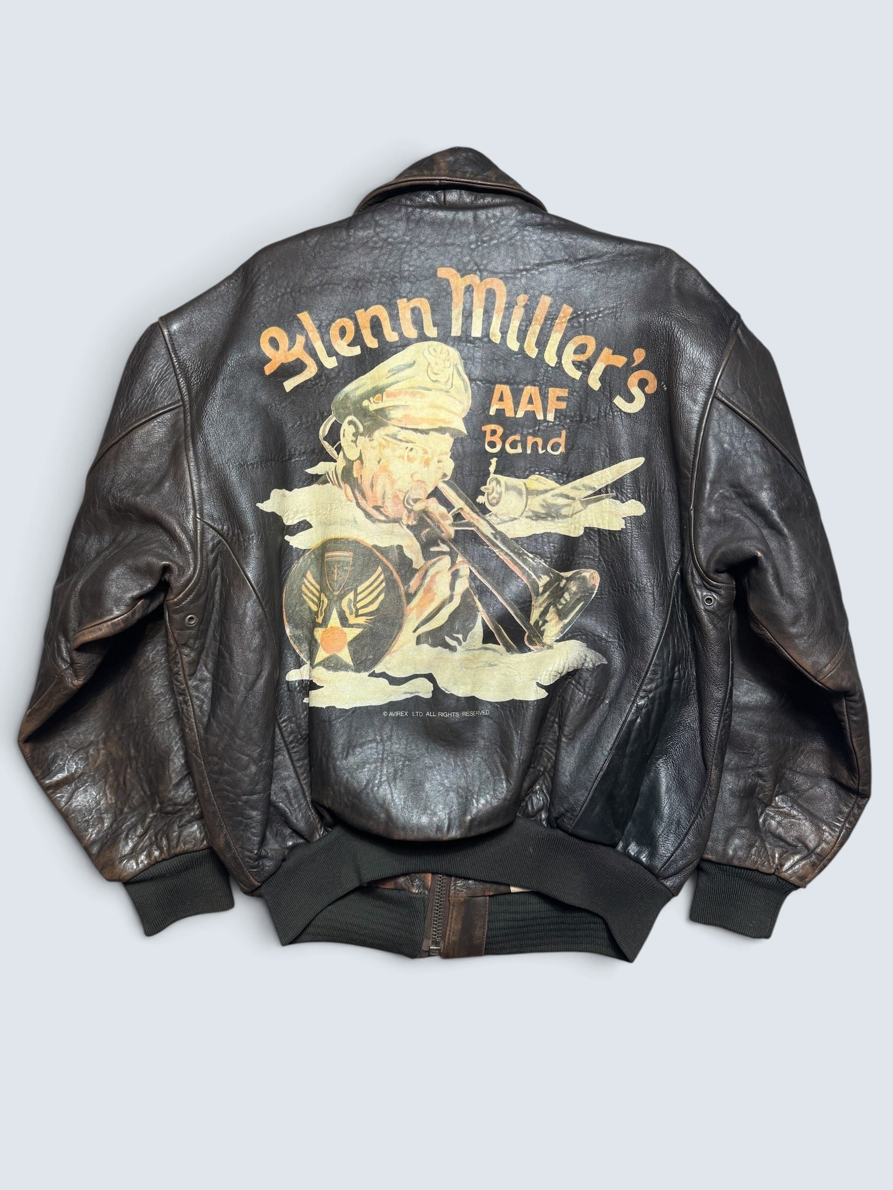 Jacket cuir cowhide flight A-2 Avirex usaf Glenn Millers nose art black 1998 - XL