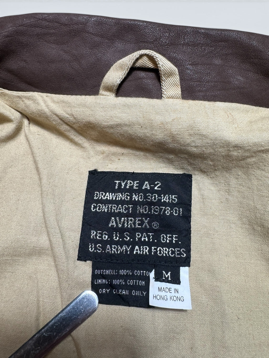 Jacket deadstock flight A-2 Cotton Twill Avirex usa usaf patch beige 1992 - L/XL