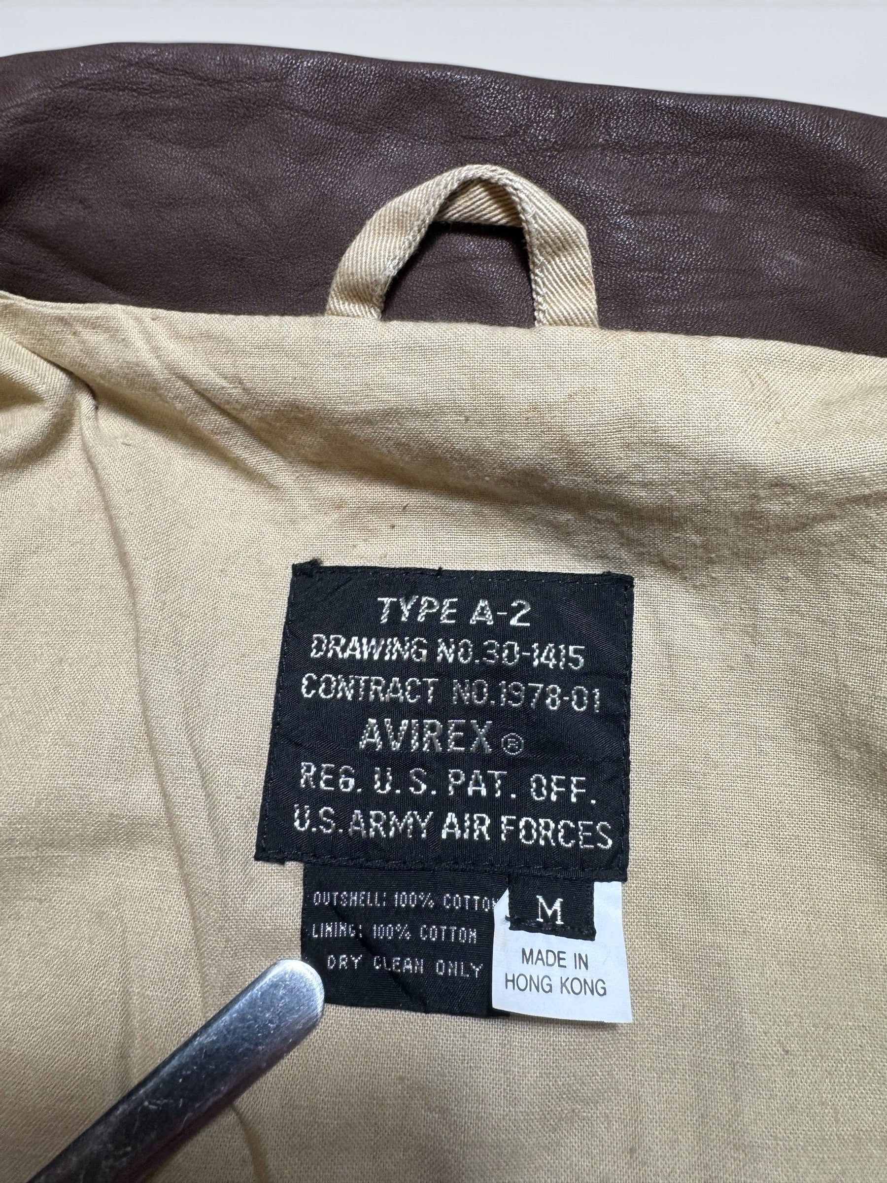 Jacket deadstock flight A-2 Cotton Twill Avirex usa usaf patch beige 1992 - L/XL
