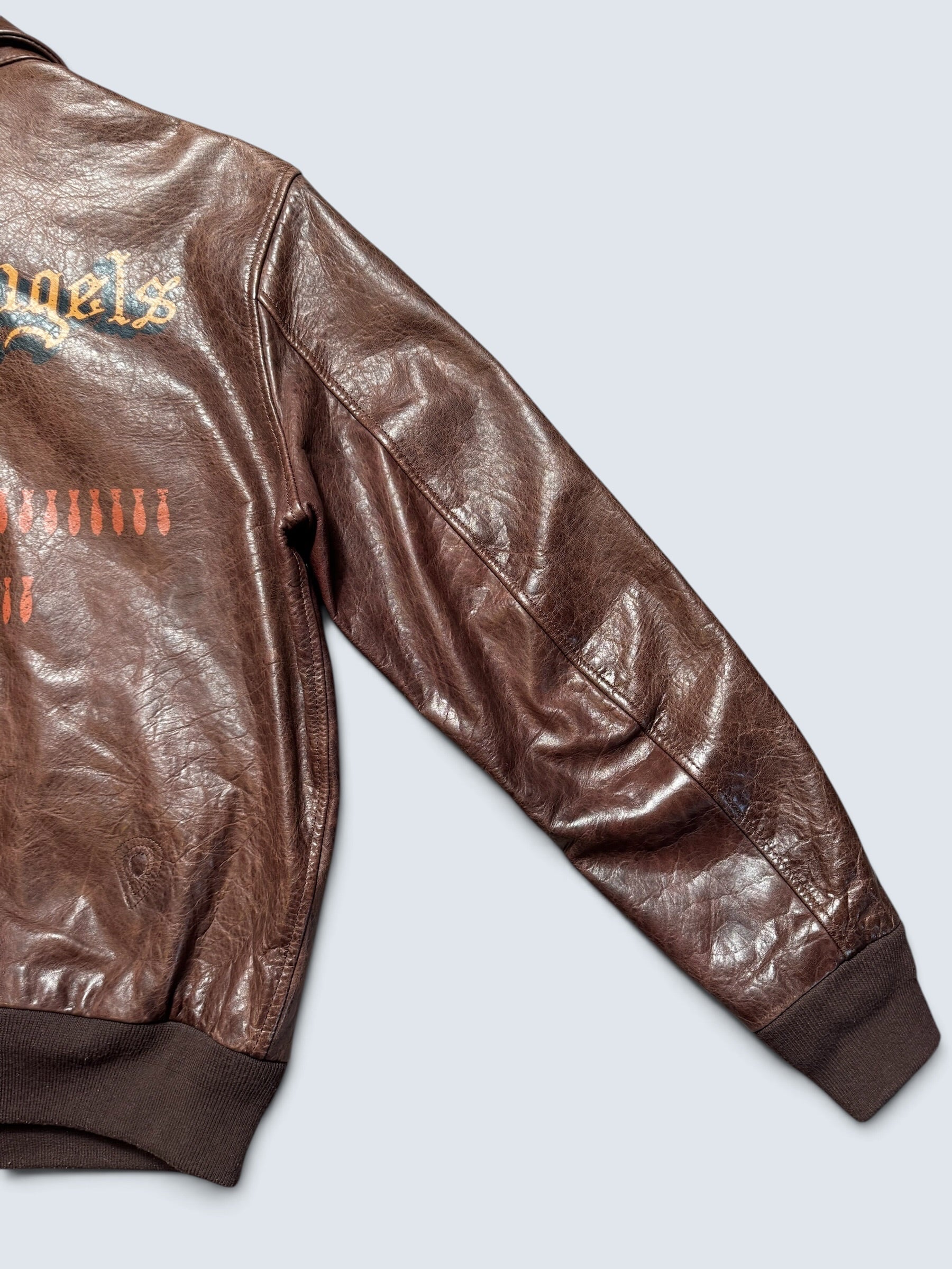 Jacket cuir horsehide flight A-2 Curphey Leather Hell's Angels patch & nose art usaf brown - 40 (M)
