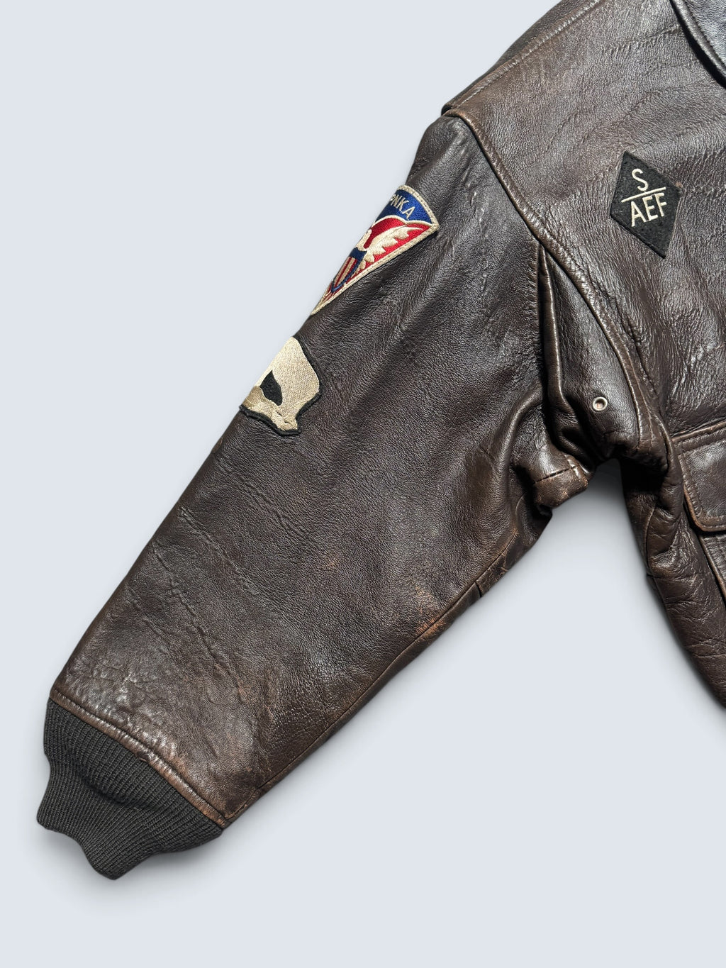 Jacket cuir cowhide flight G-1 Avirex usn full patch Mig-29 brown 1990 - XS/S