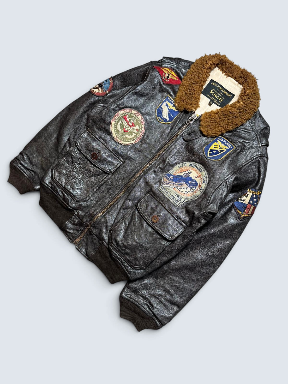 Jacket cuir cowhide flight G-1 Schott NYC Wings Of Gold Top Gun usn full patch black - M