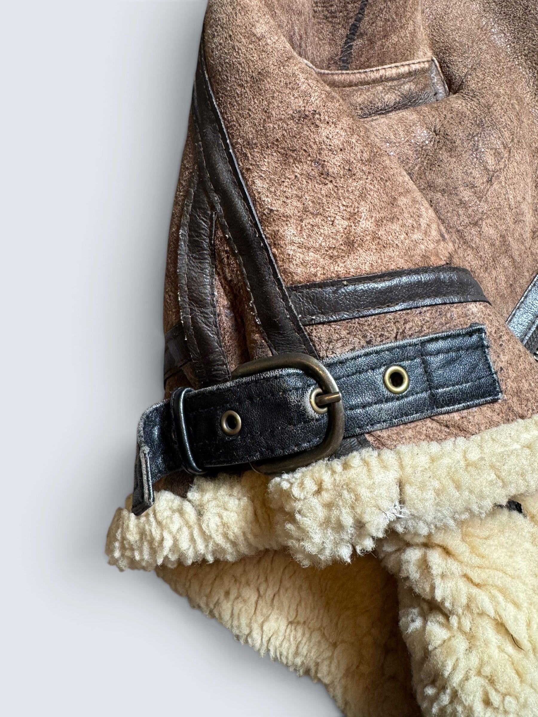 Jacket cuir flight shearling B-3 Dog Fight usaf 430th patch brown vintage 90’s - L/XL