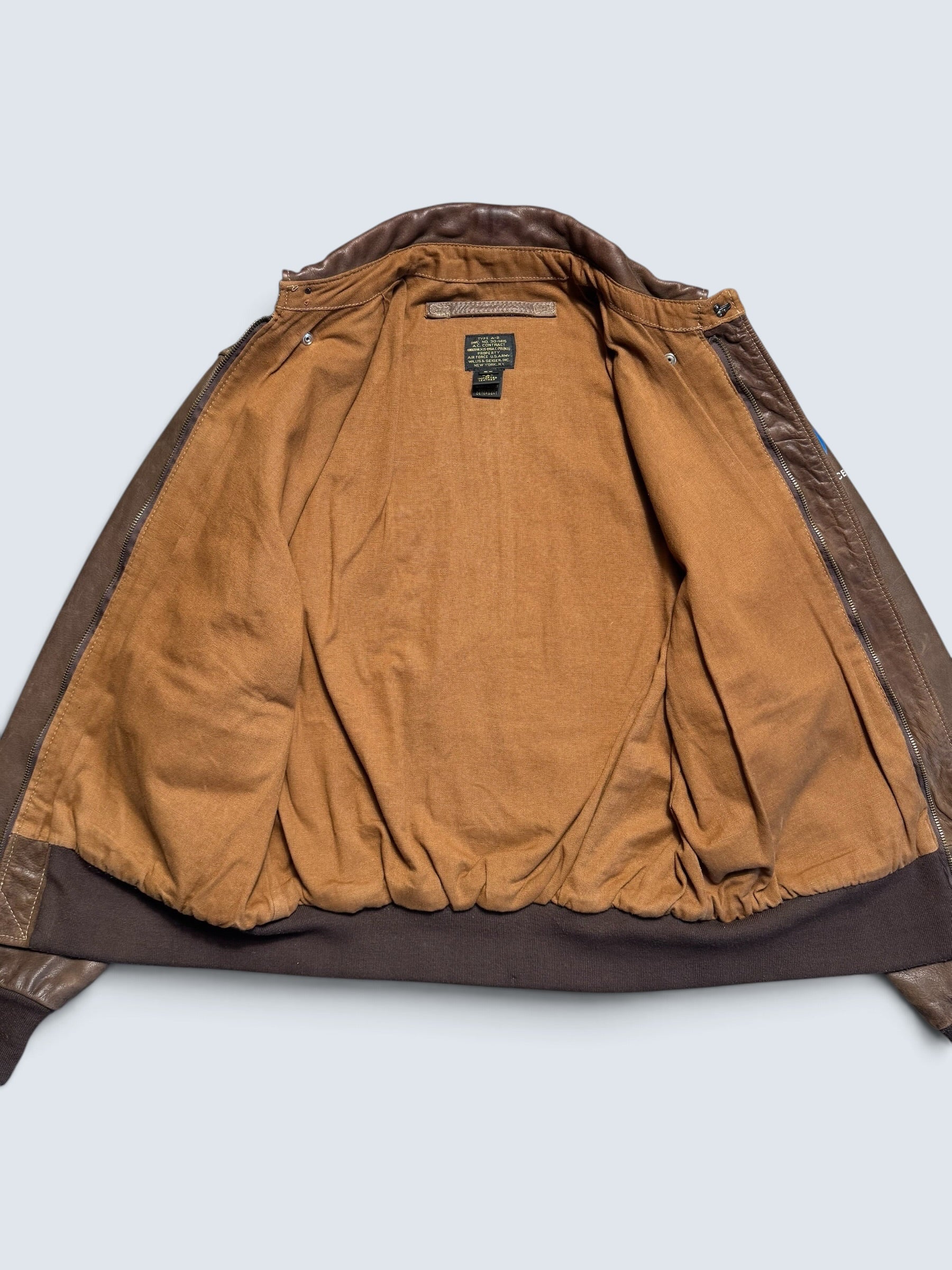 Jacket cuir cowhide flight A-2 Willis & Geiger usa usaf patch brown 90’s - 36 (S/M)
