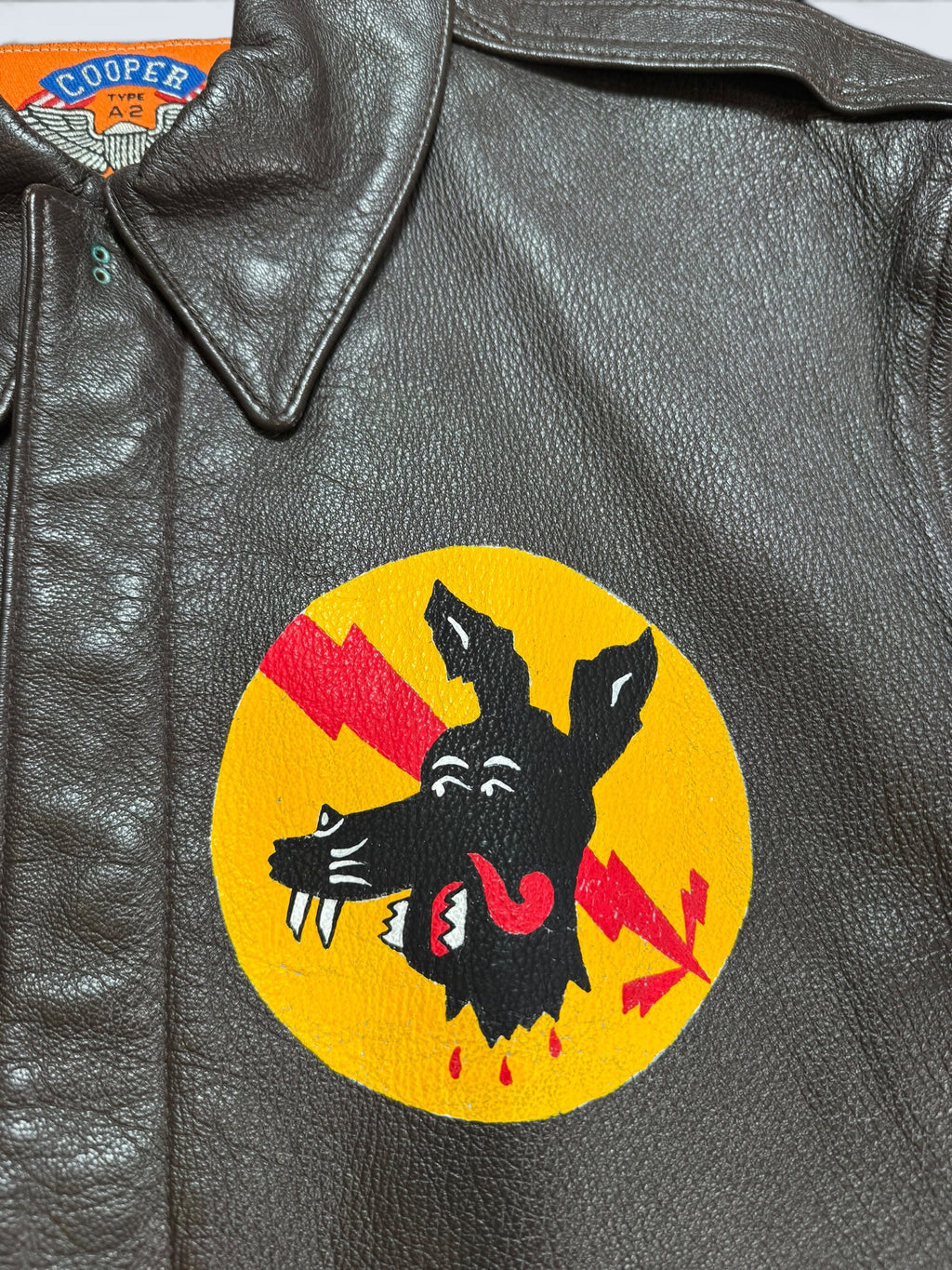 Jacket cuir goatskin flight A-2 Cooper usa usaf Little Gem nose art patch black 80’s - 38 (M)