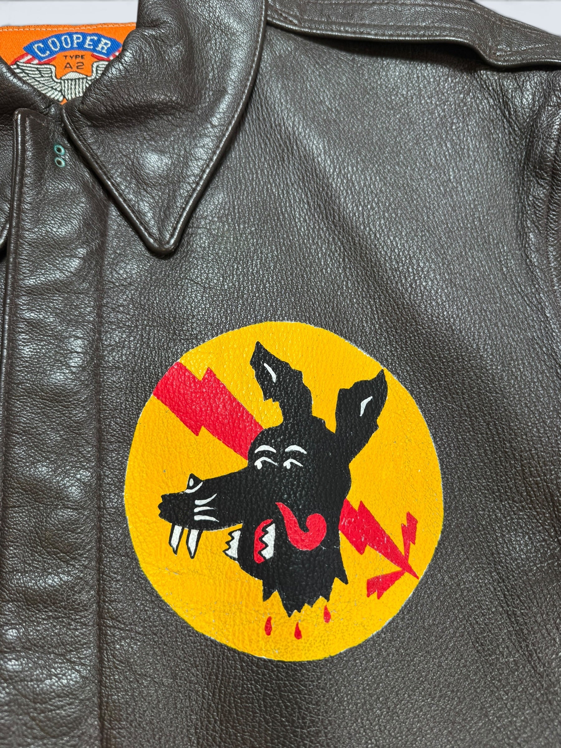 Jacket cuir goatskin flight A-2 Cooper usa usaf Little Gem nose art patch black 80’s - 38 (M)