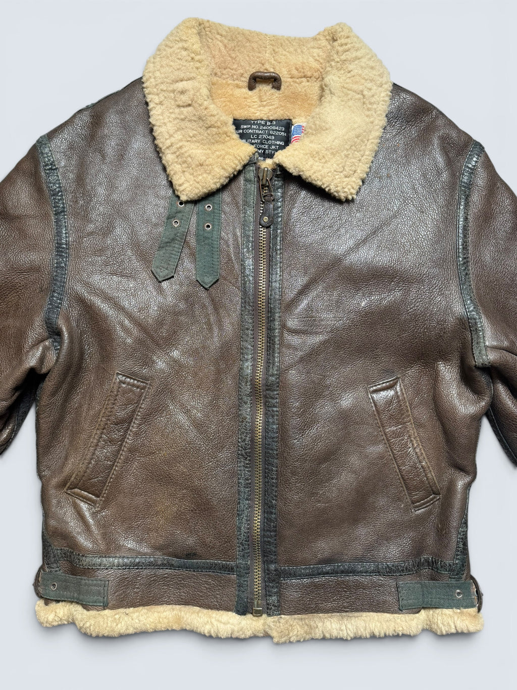 Jacket cuir bomber flight shearling aviator B-3 usaf brown vintage 80’s - L