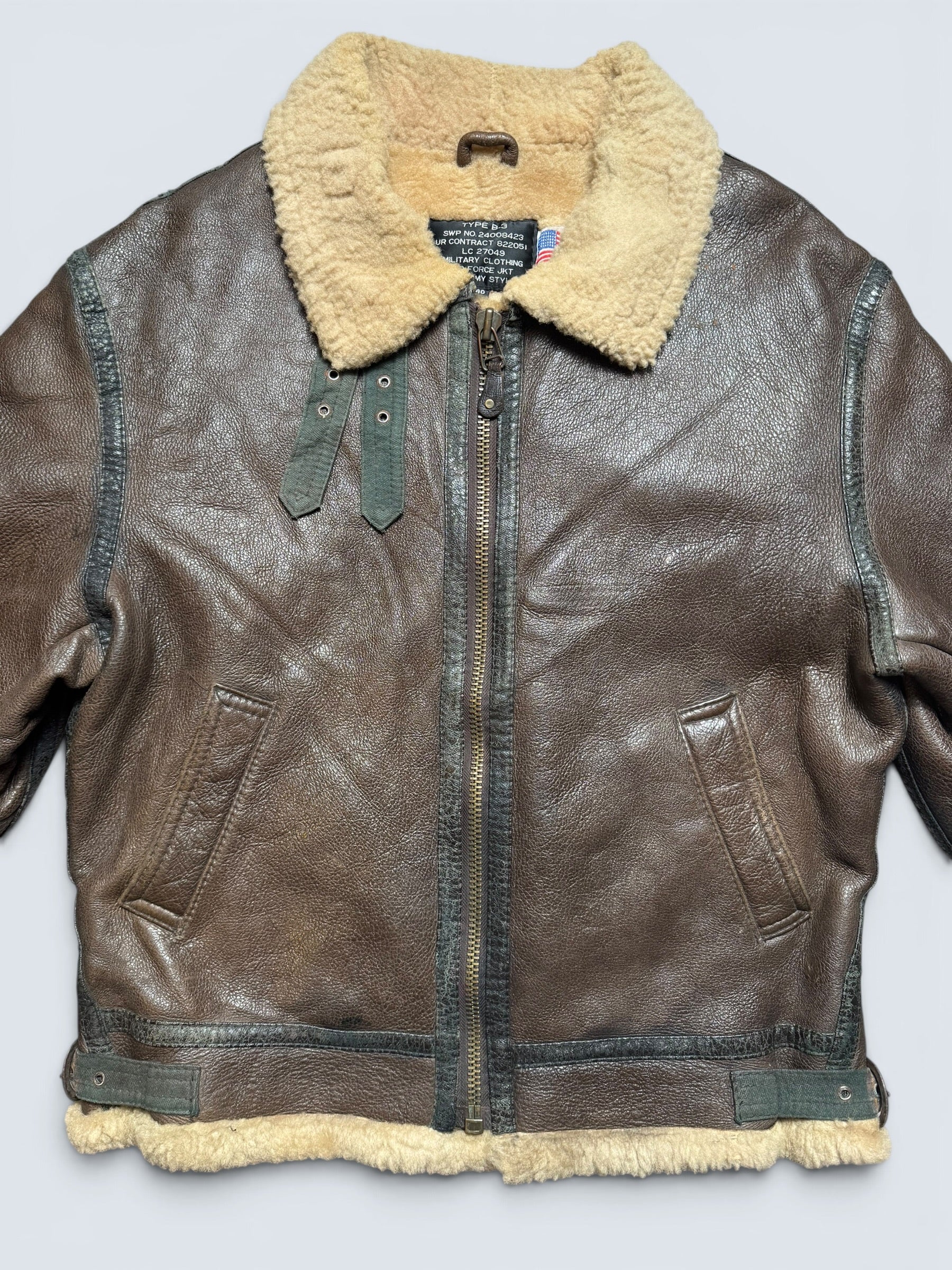 Jacket cuir bomber flight shearling aviator B-3 usaf brown vintage 80’s - L