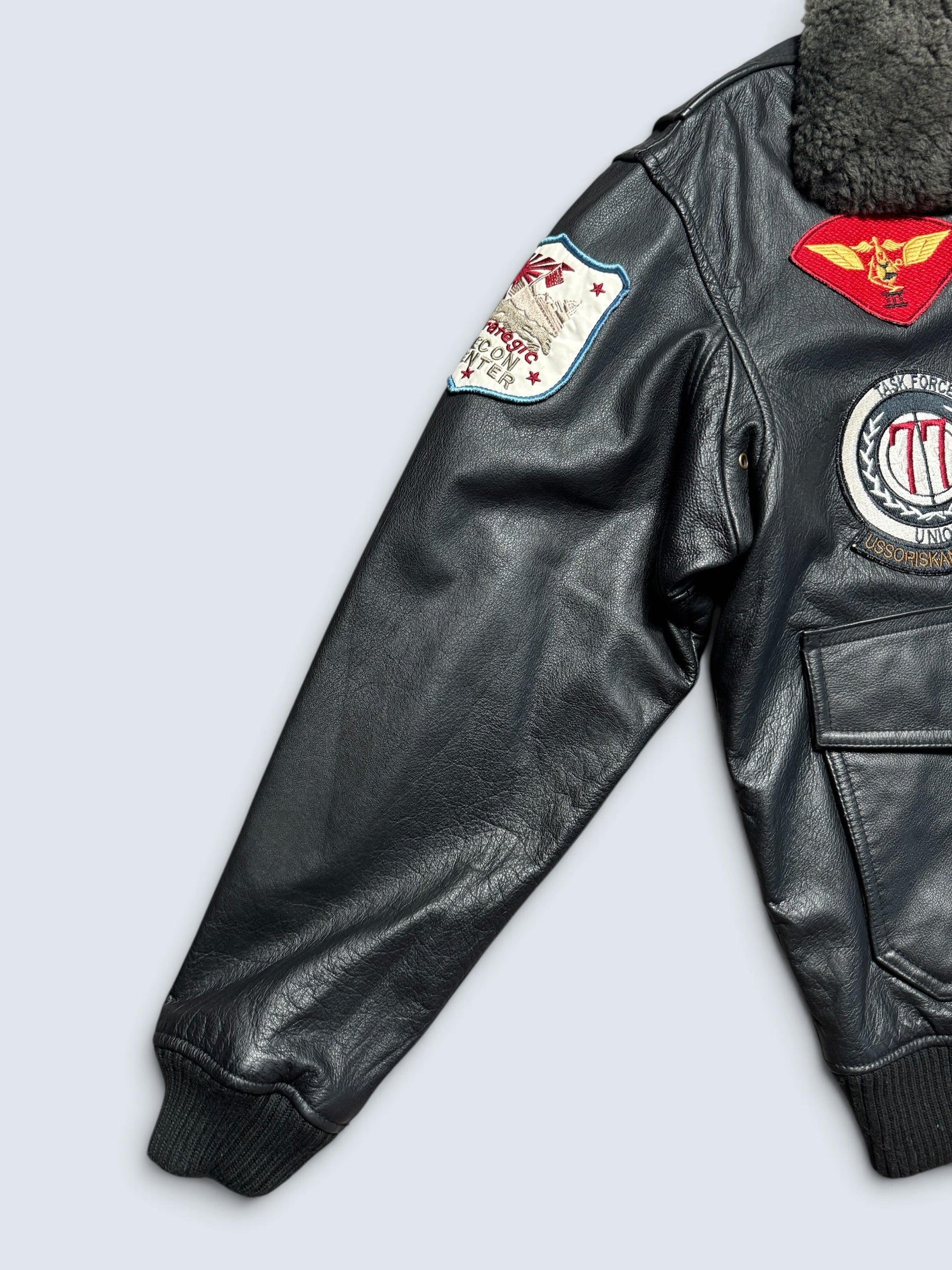 Jacket unisexe cuir cowhide flight G-1 Avirex LTD Top Gun usn full patch black 1998 - M