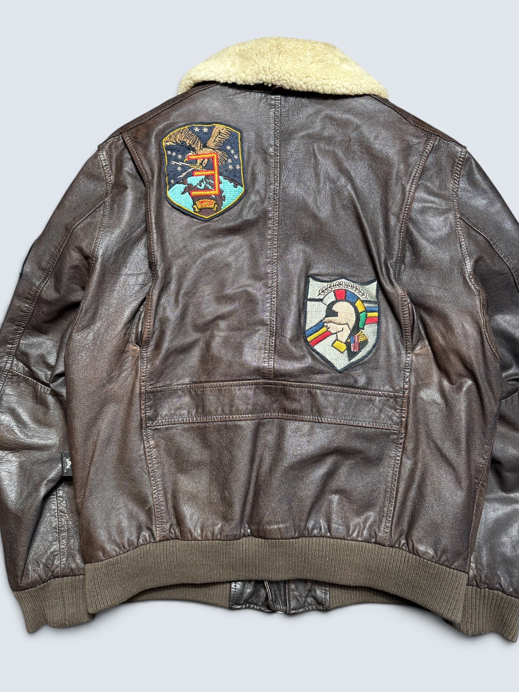 Jacket cuir cowhide flight G-1 Avirex LTD Japan exclusive Top Gun usn full patch brown 90’s - S