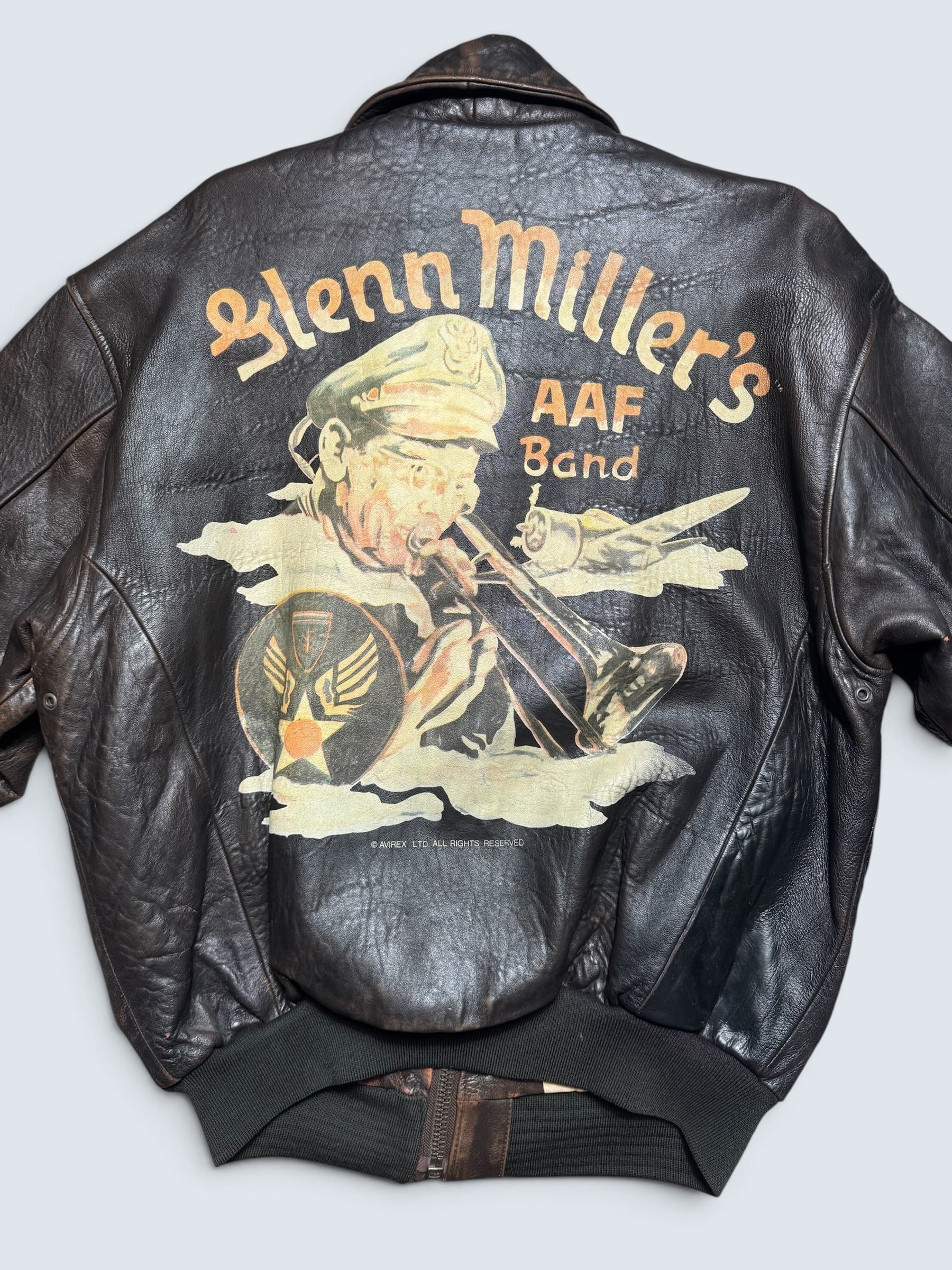 Jacket cuir cowhide flight A-2 Avirex usaf Glenn Millers nose art black 1998 - XL