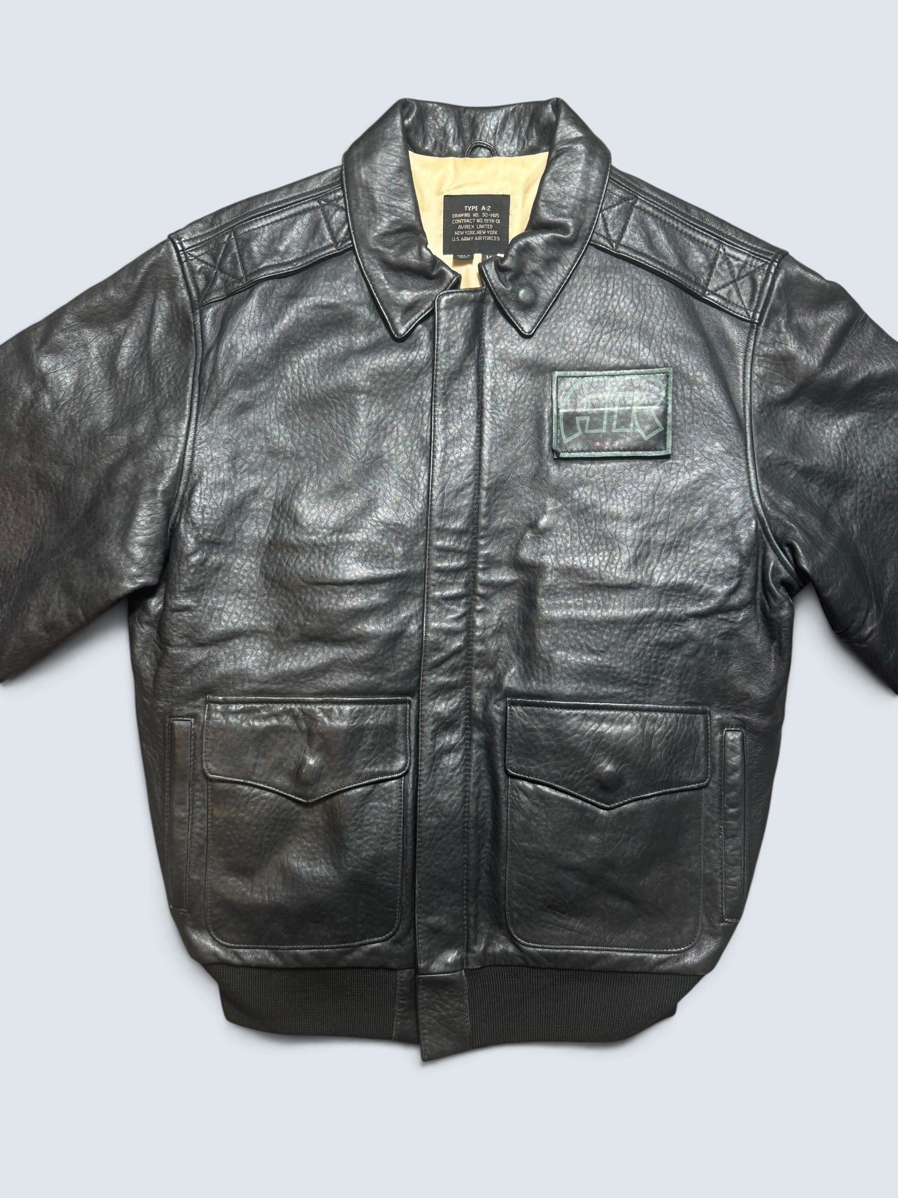 Jacket cuir cowhide flight A-2 Avirex usaf special team patch black 90’s - M