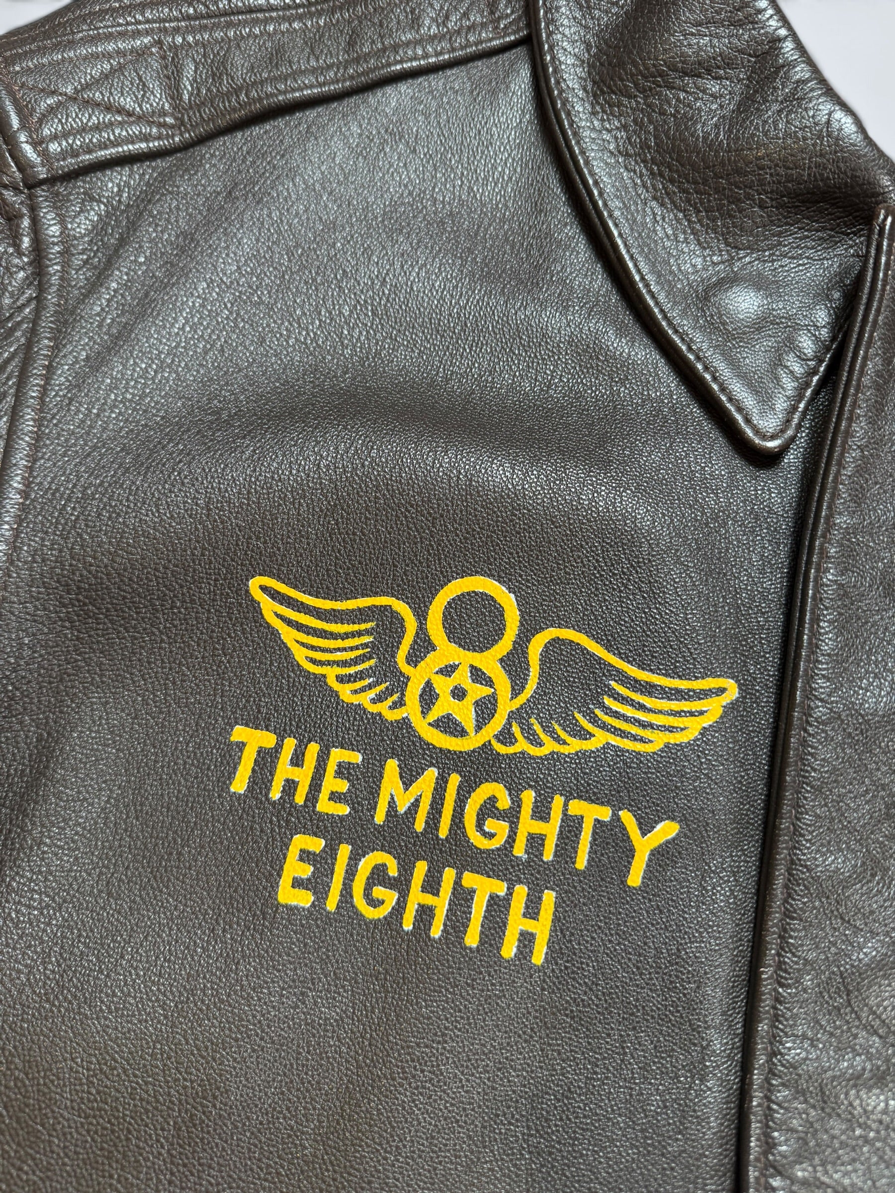 Jacket cuir goatskin flight A-2 Cooper usa usaf Little Gem nose art patch black 80’s - 38 (M)