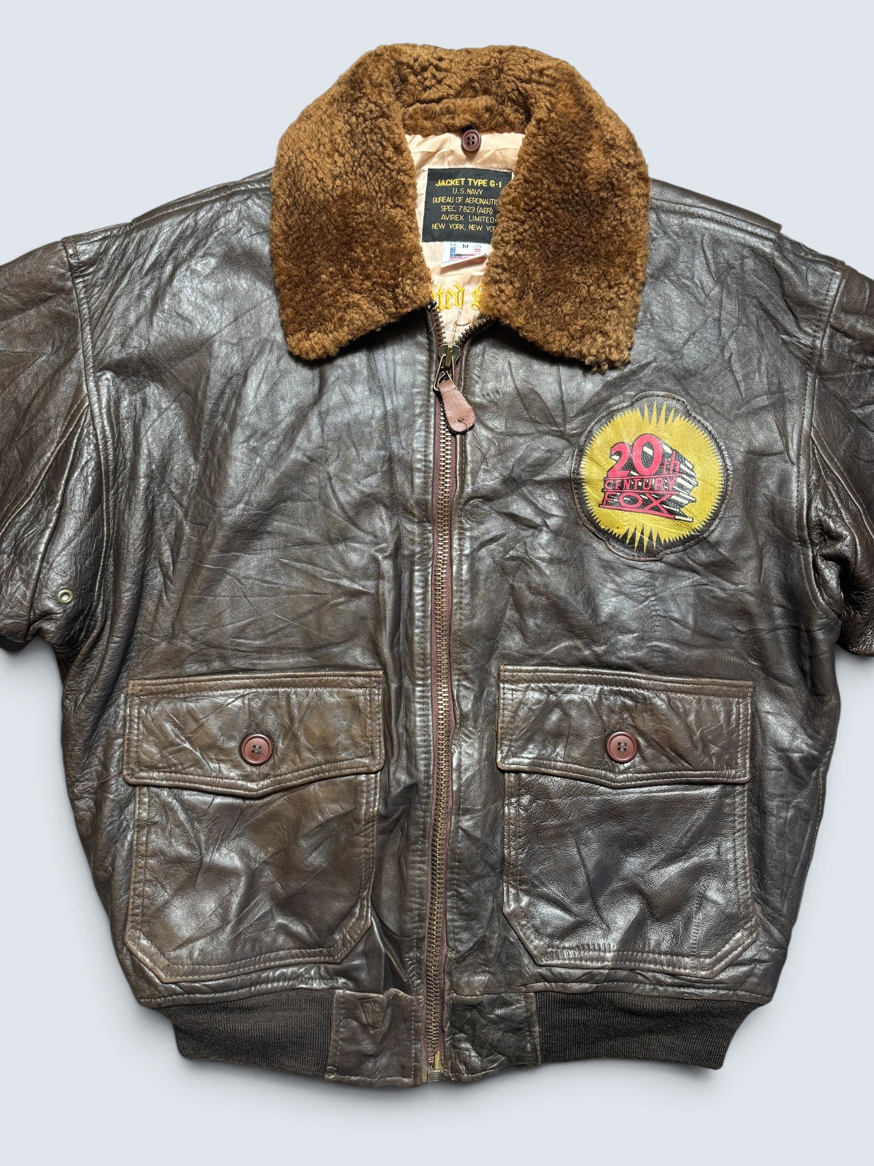 Jacket cuir cowhide flight G-1 Avirex Limited Made in USA usn 20th patch brown 80’s - M