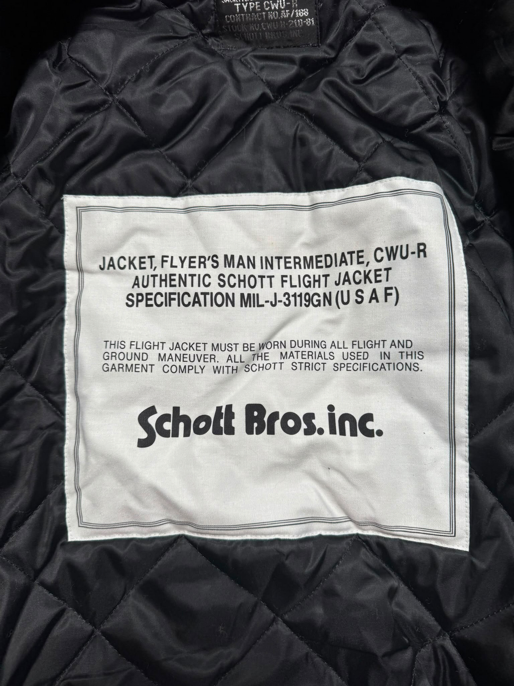 Jacket bomber fly Schott Bros nyc CWU-R/45P usaf black vintage 90’s - M/L