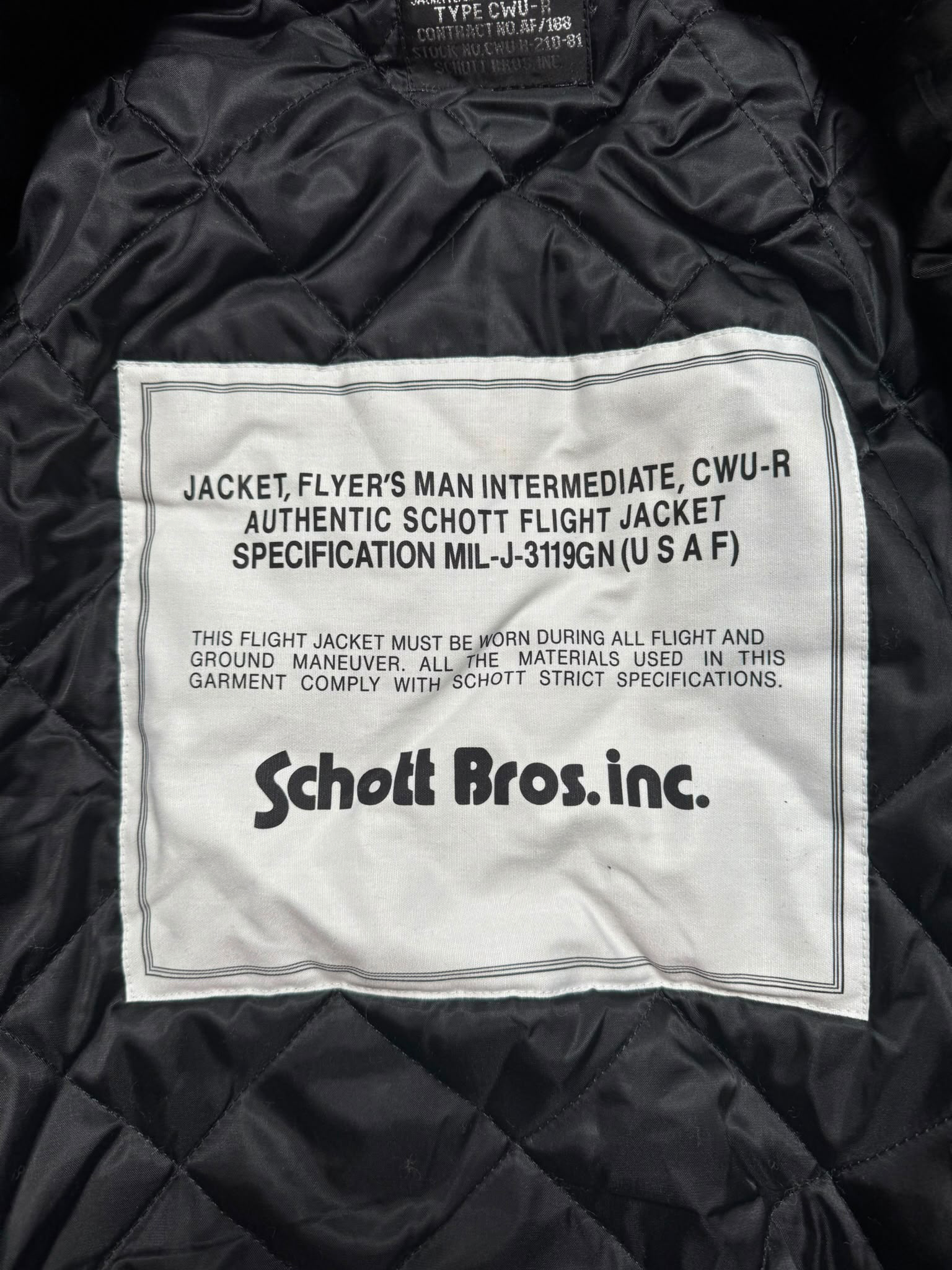 Jacket bomber fly Schott Bros nyc CWU-R/45P usaf black vintage 90’s - M/L