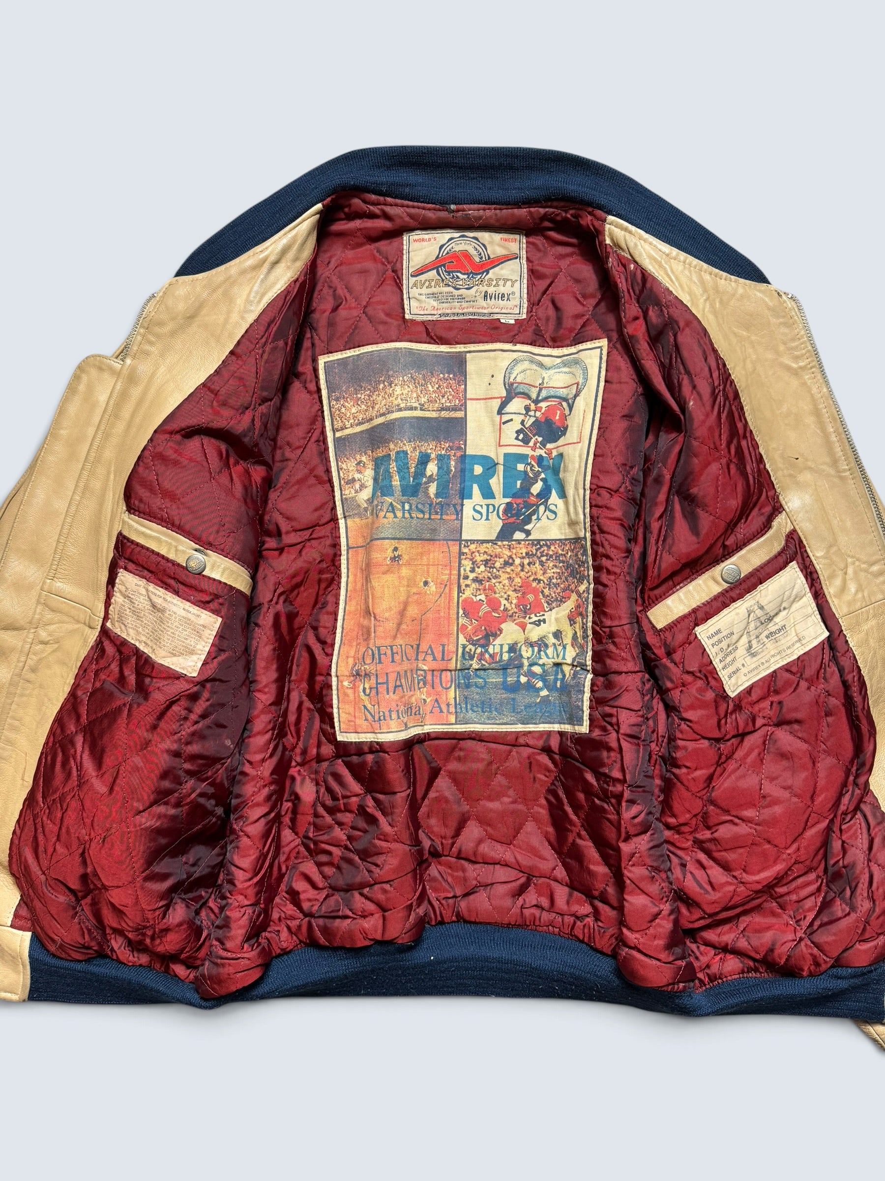 Jacket cuir varsity baseball sport Avirex ltd usa beige vintage 90’s - L