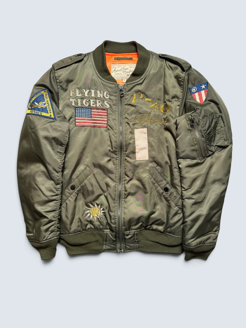 Jacket bomber flight Ma-1 Avirex Japan exclusive flying tigers kaki vintage 00’s - M/L