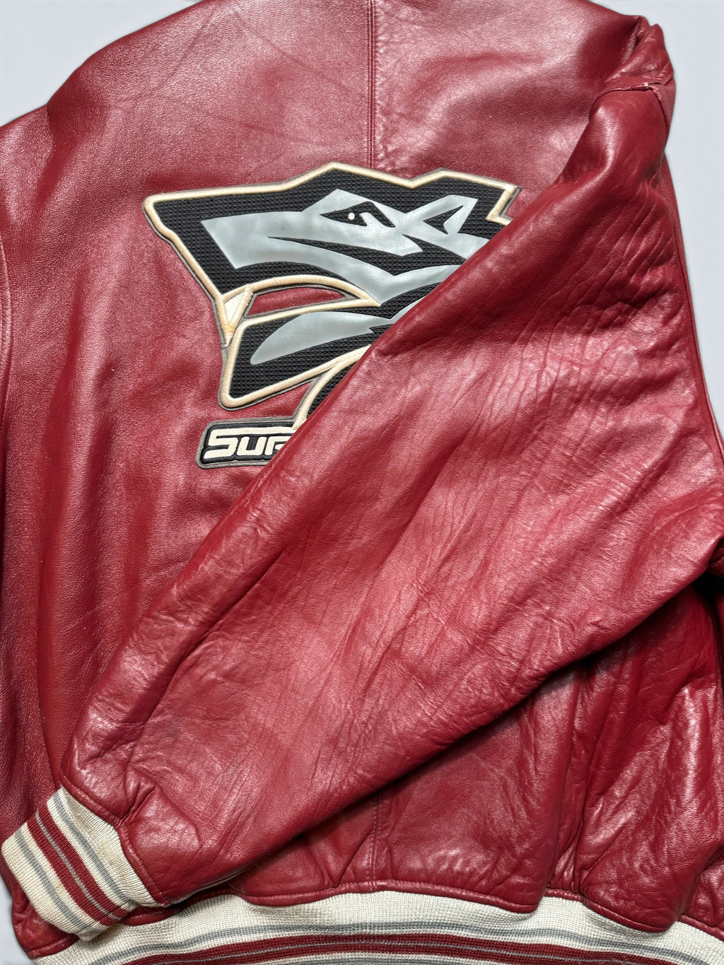 Jacket cuir cowhide varsity sport Avirex superbike team usa burgundy vintage 90's - XL
