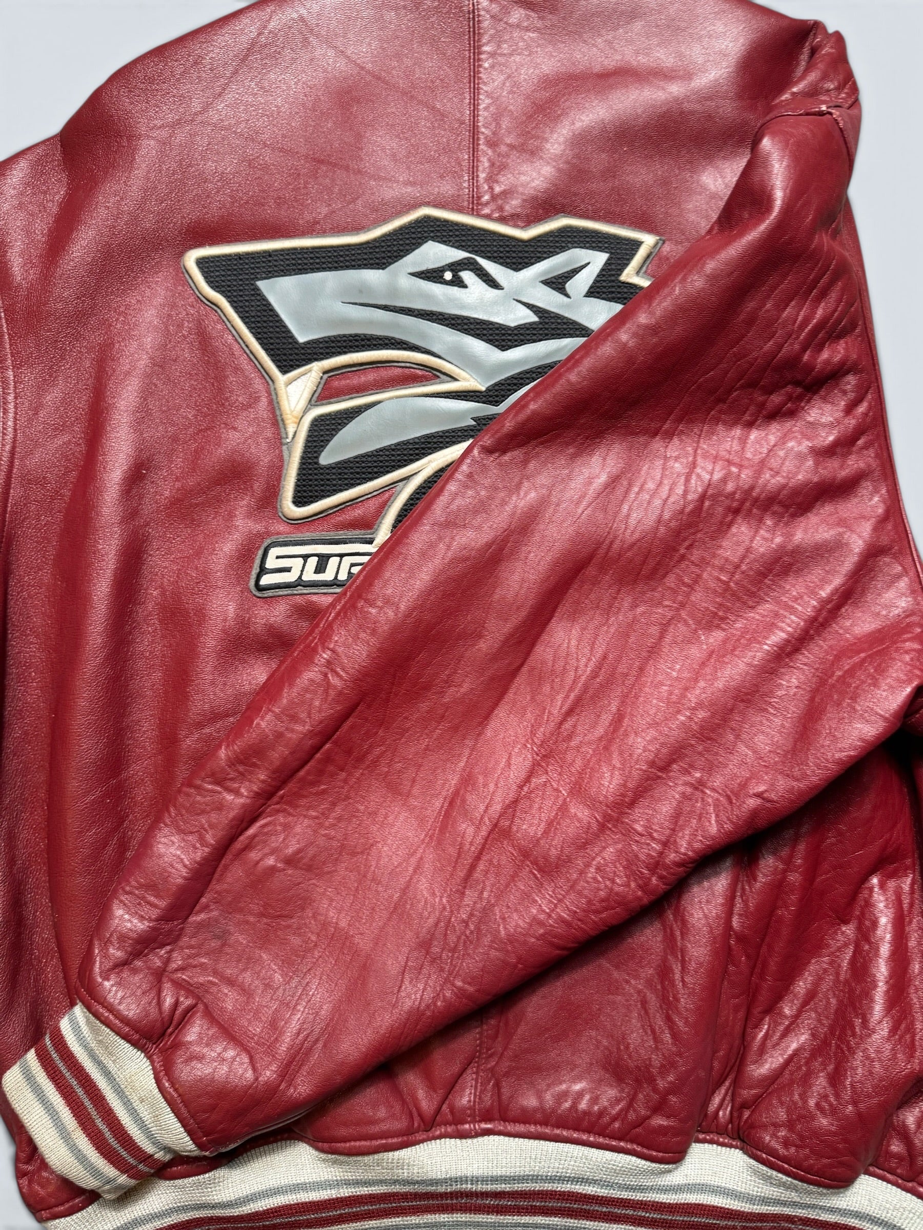 Jacket cuir cowhide varsity sport Avirex superbike team usa burgundy vintage 90's - XL
