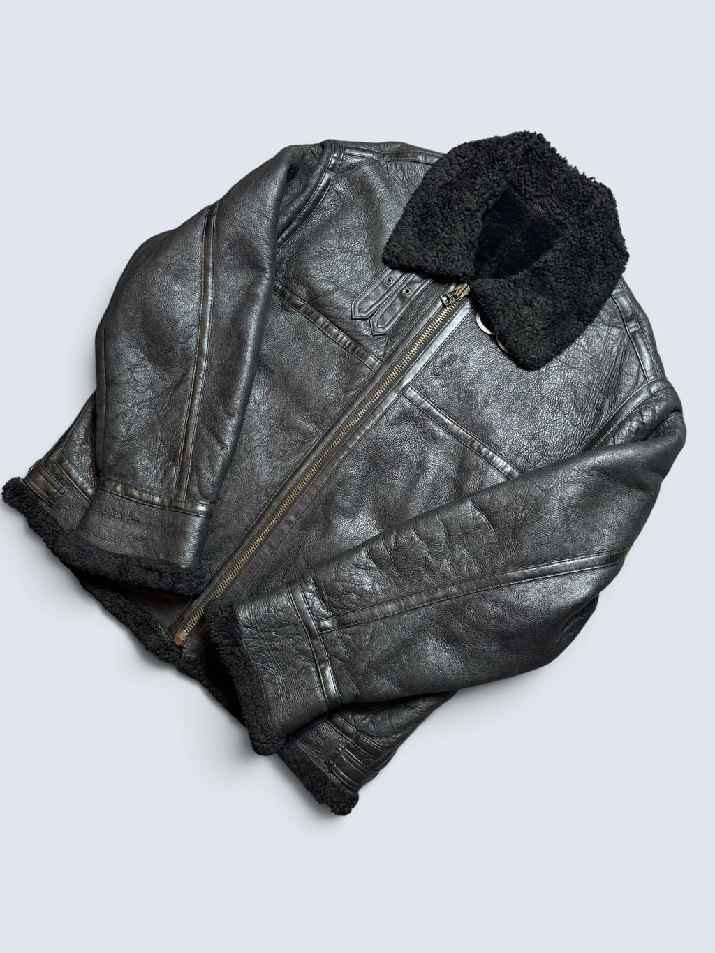 Jacket cuir bomber flight shearling aviator B-3 Aviation Co usaf black vintage 90’s - XL/XXL