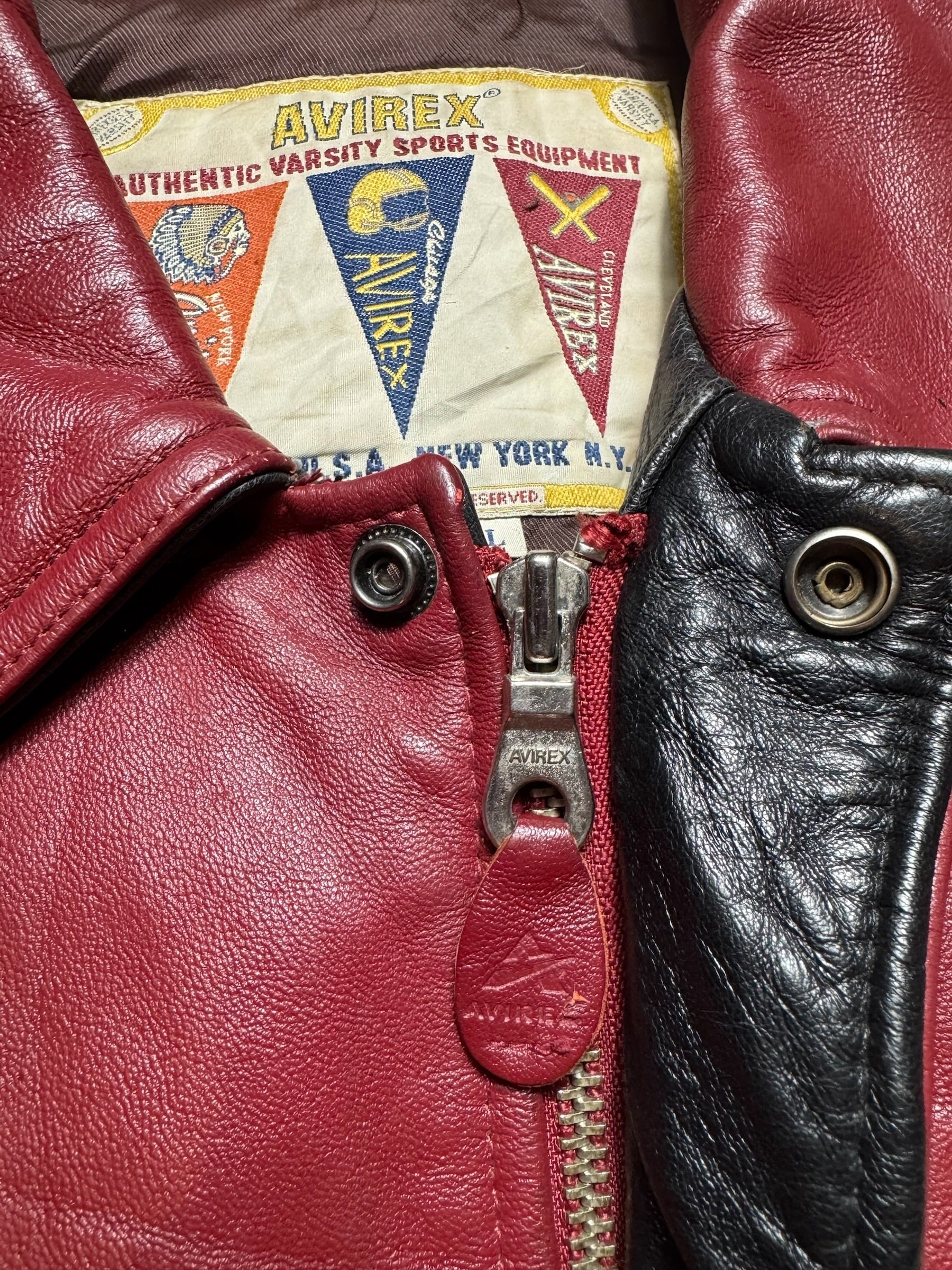 Jacket cuir cowhide varsity sport Avirex superbike team usa burgundy vintage 90's - XL