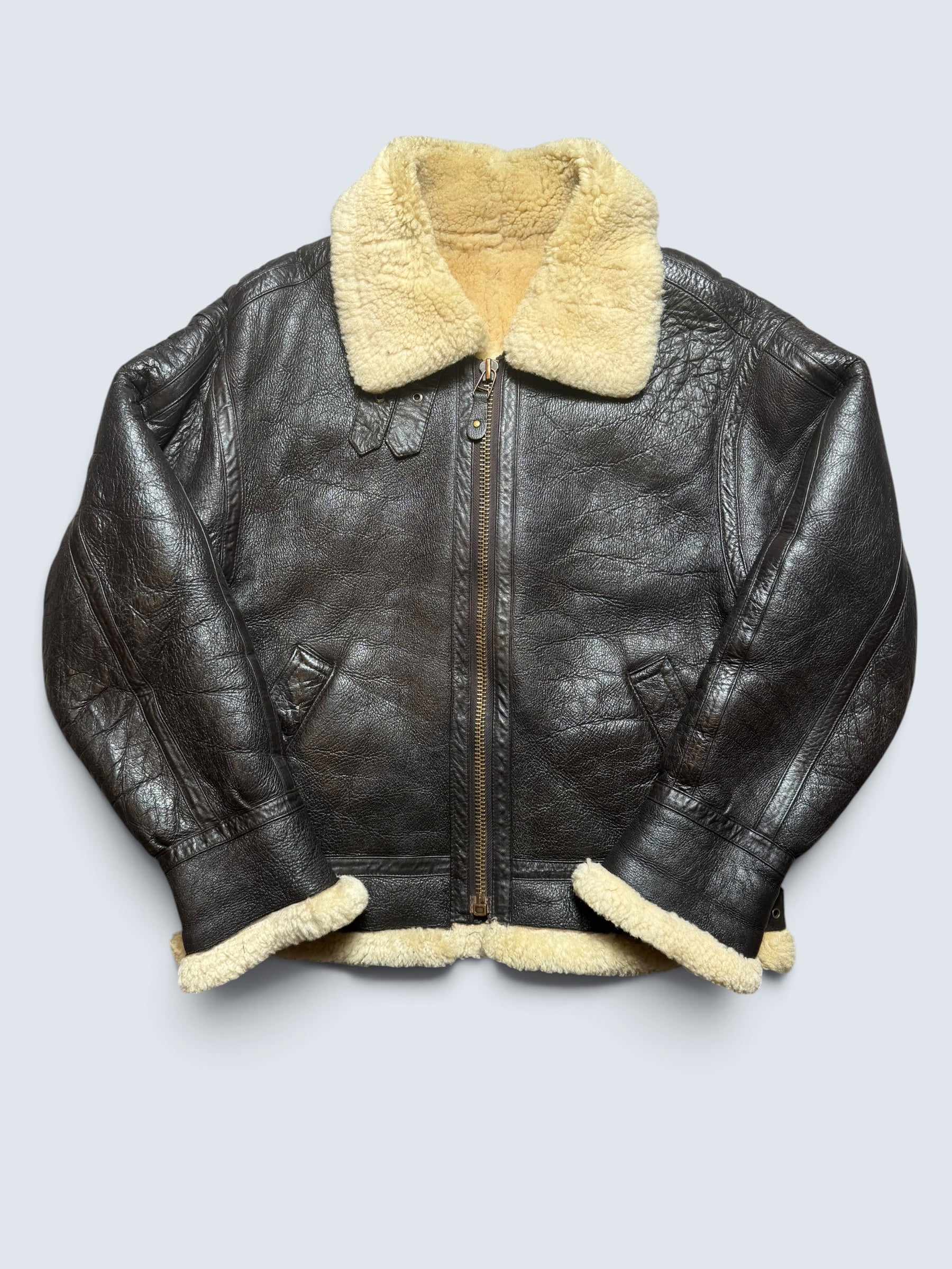 Jacket cuir bomber flight shearling aviator B-3 usaf black vintage 80’s - S/M