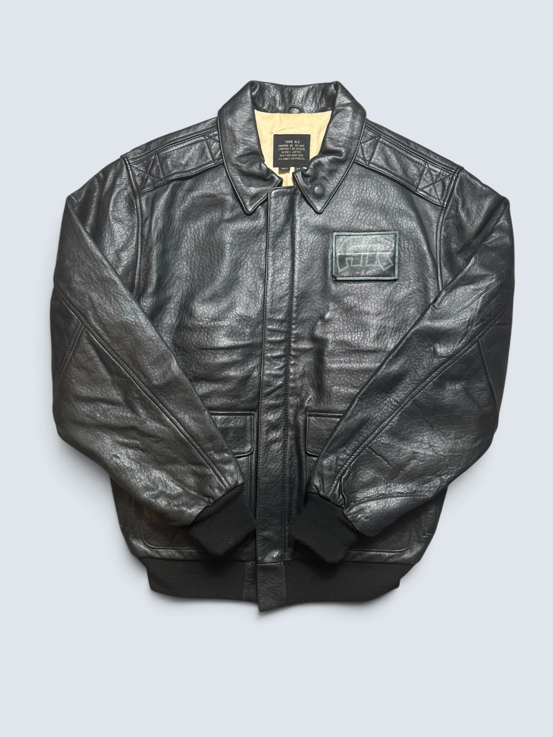 Jacket cuir cowhide flight A-2 Avirex usaf special team patch black 90’s - M