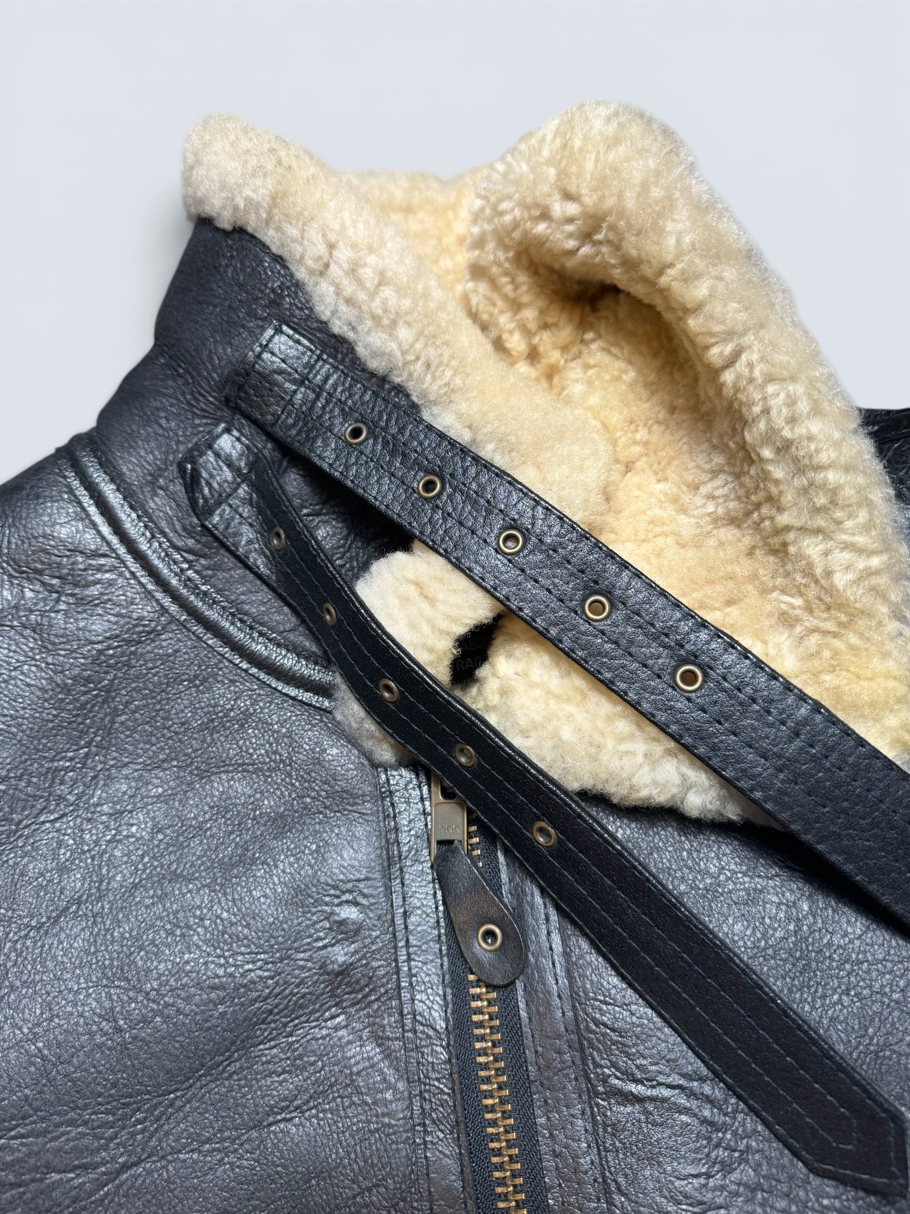 Jacket cuir flight shearling B-3 Octopus Army usaf black vintage 1992 - 38 (S)