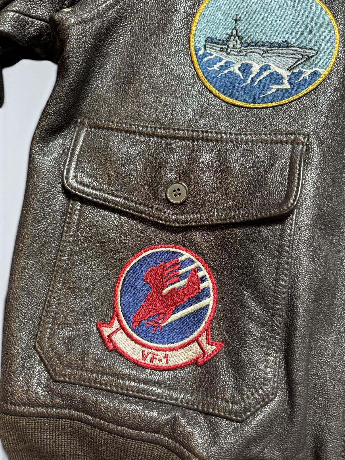 Jacket/veste cuir cowhide flight G-1 Avirex LTD Japan exclusive Top Gun usn full patch black - 44 (XL)