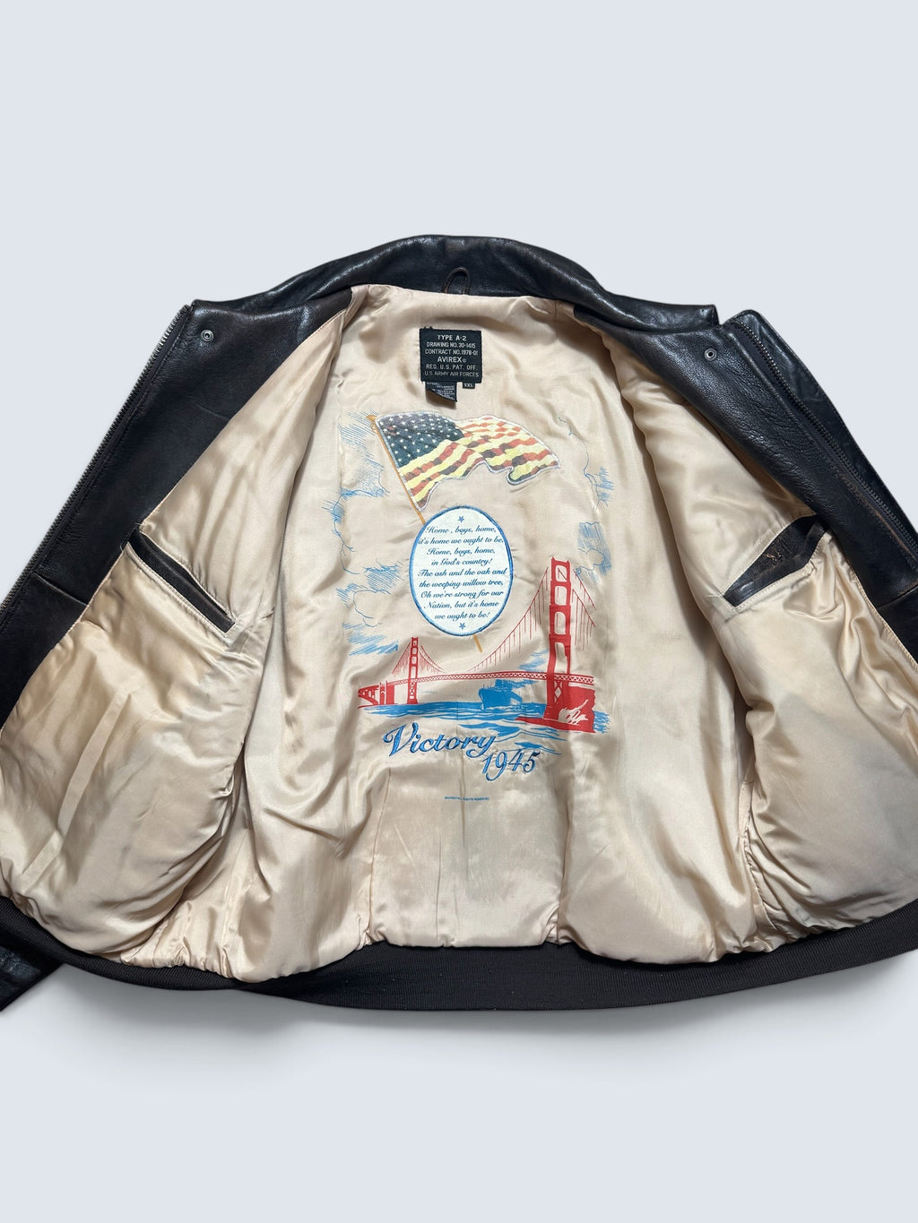 Jacket cuir flight A-2 Avirex usaf England 1941 nose art patch black 90’s - 2XL/3XL