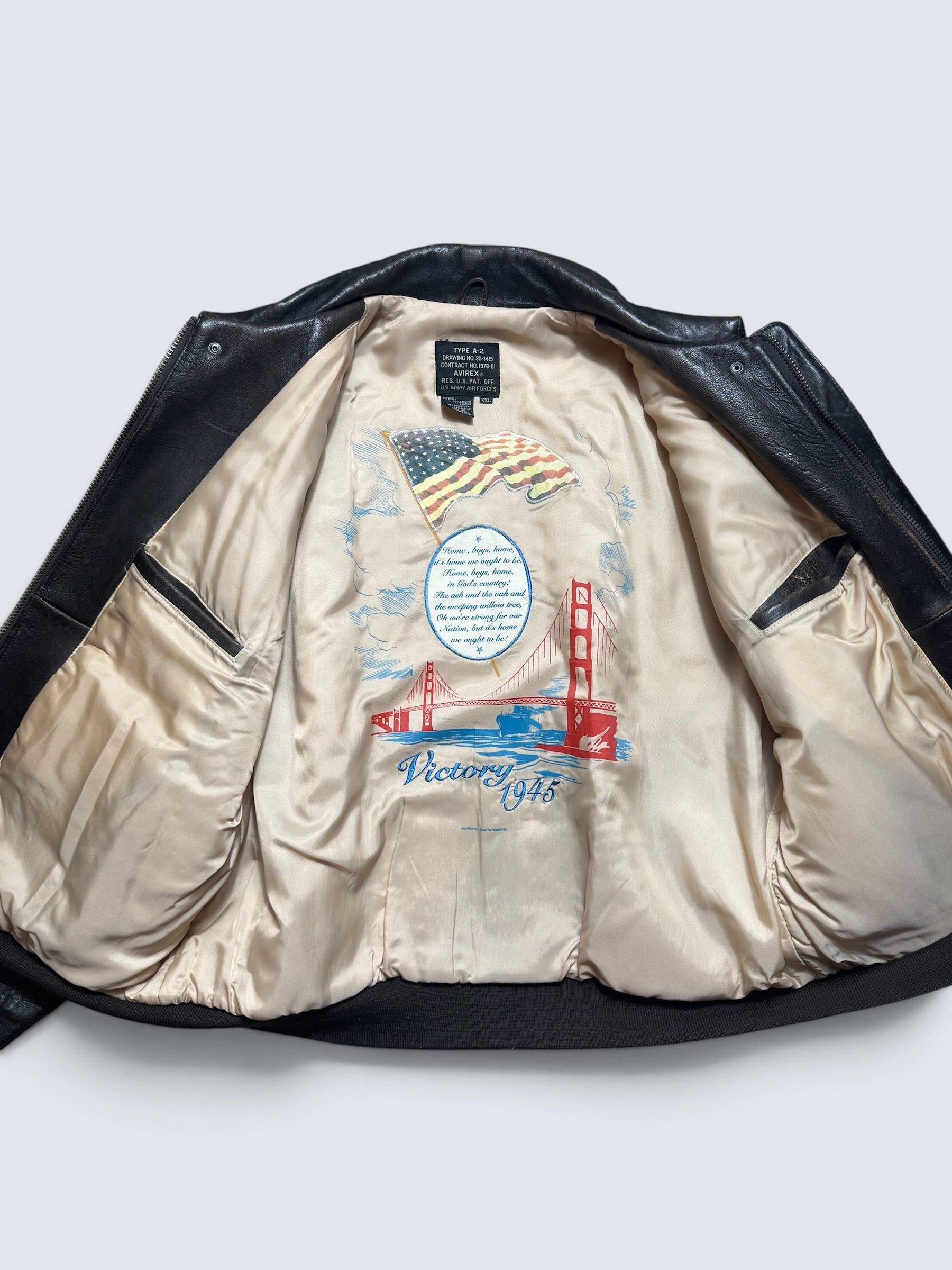 Jacket cuir flight A-2 Avirex usaf England 1941 nose art patch black 90’s - 2XL/3XL