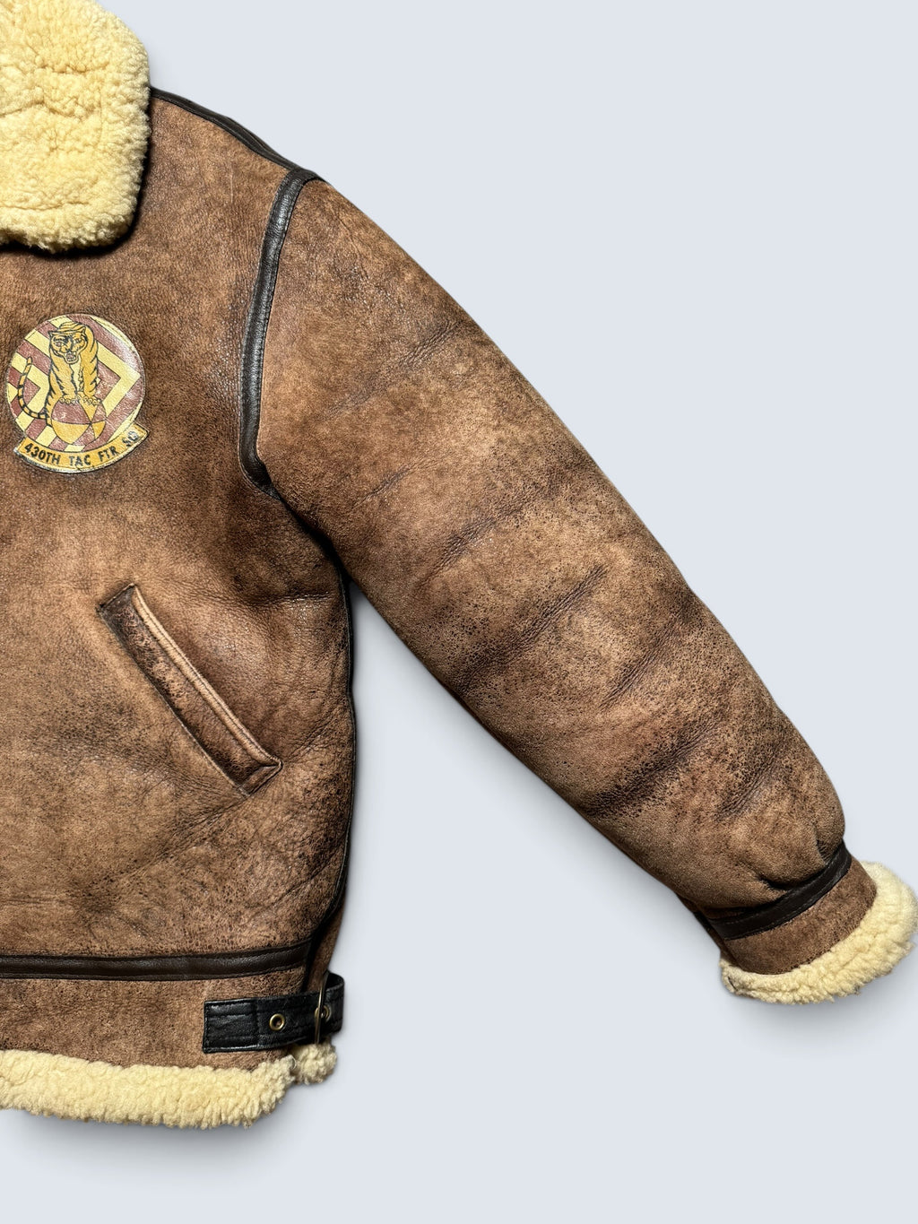 Jacket cuir flight shearling B-3 Dog Fight usaf 430th patch brown vintage 90’s - L/XL