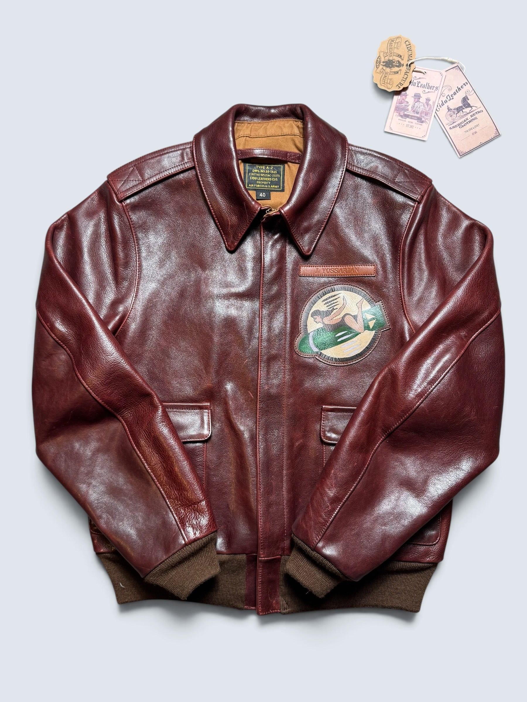 Jacket cuir cowhide bomber flight A-2 Cidu Leathers Clo. patch Catch-22 usaf brown - 40 (S/M)