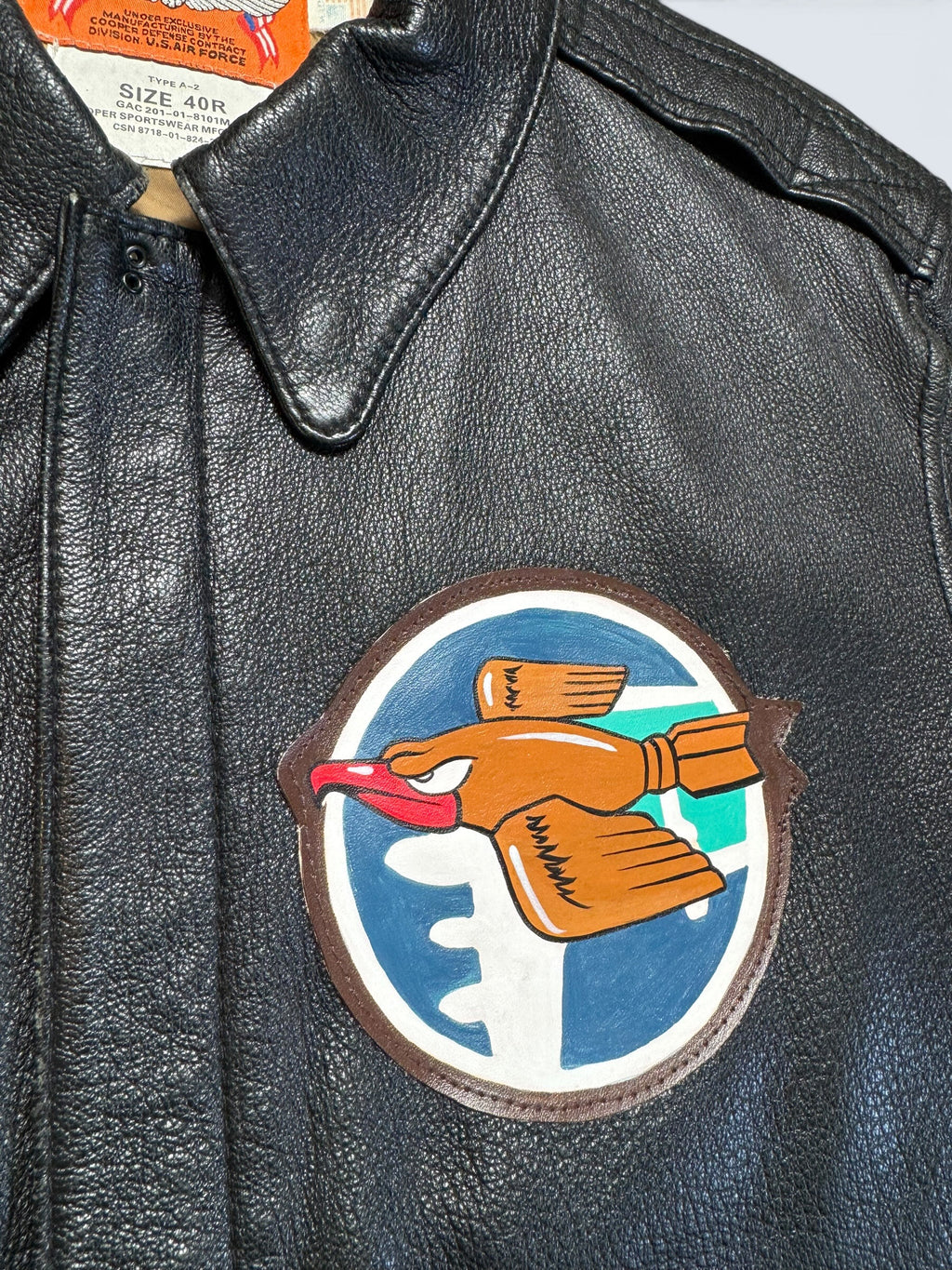 Jacket cuir goatskin flight A-2 Cooper usa usaf Nine-o-Nine nose art patch black 80’s - 40 (M)