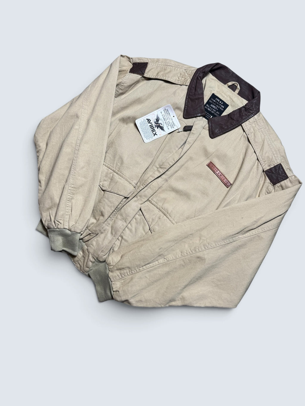 Jacket deadstock flight A-2 Cotton Twill Avirex usa usaf patch beige 1992 - L/XL