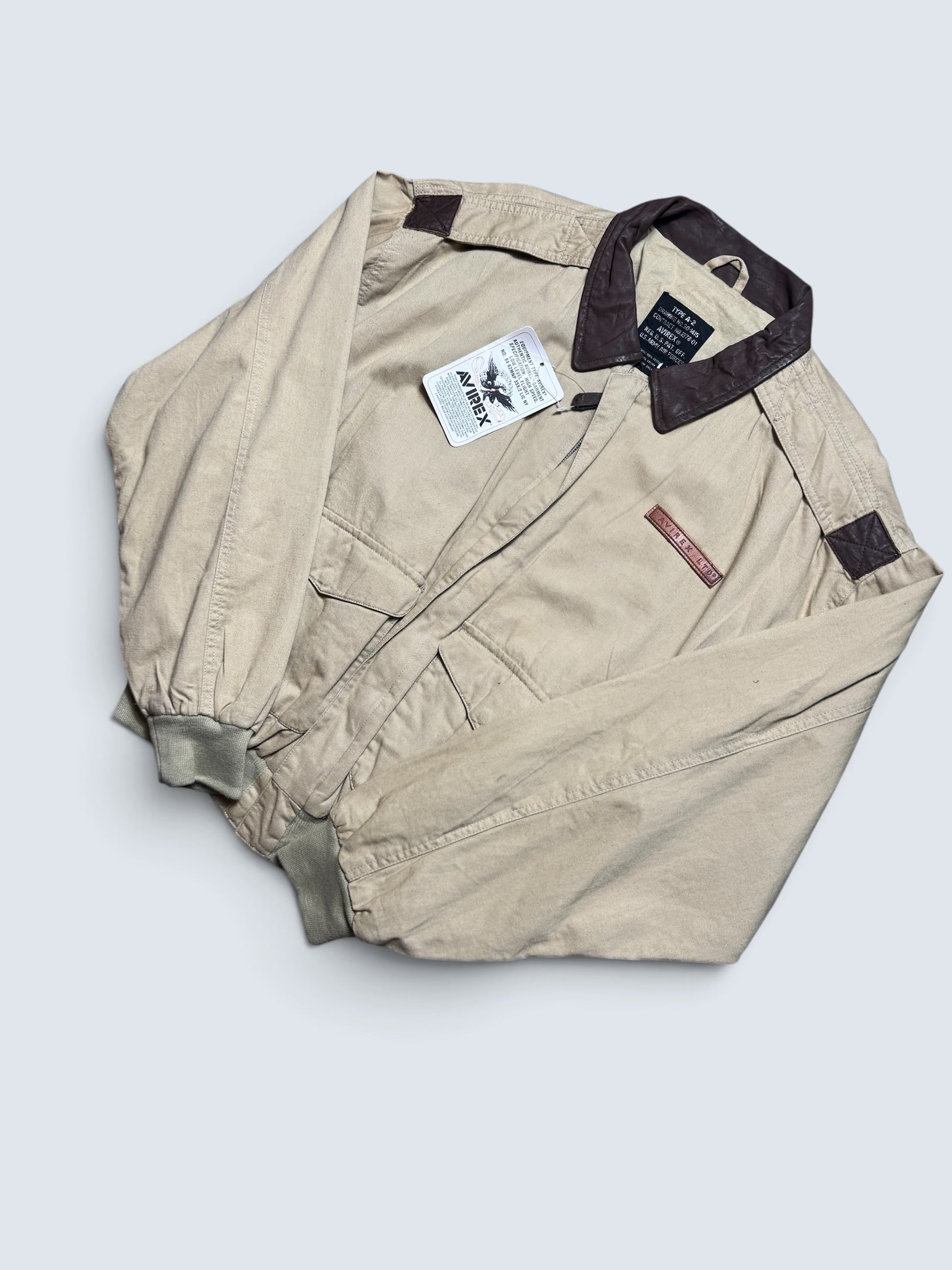 Jacket deadstock flight A-2 Cotton Twill Avirex usa usaf patch beige 1992 - L/XL