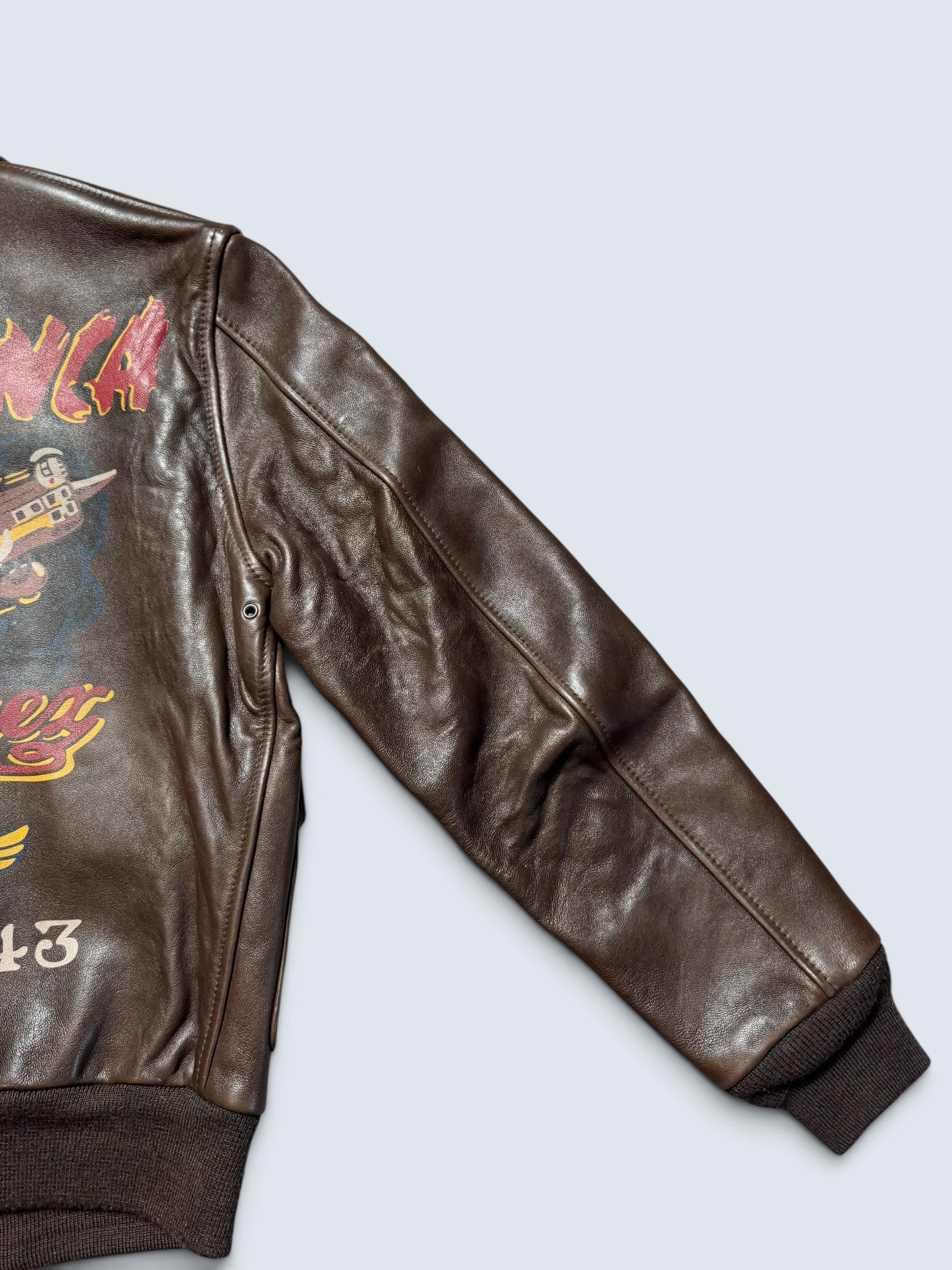Jacket cuir cowhide flight A-2 Avirex LTD usaf nose art patch brown - S/M