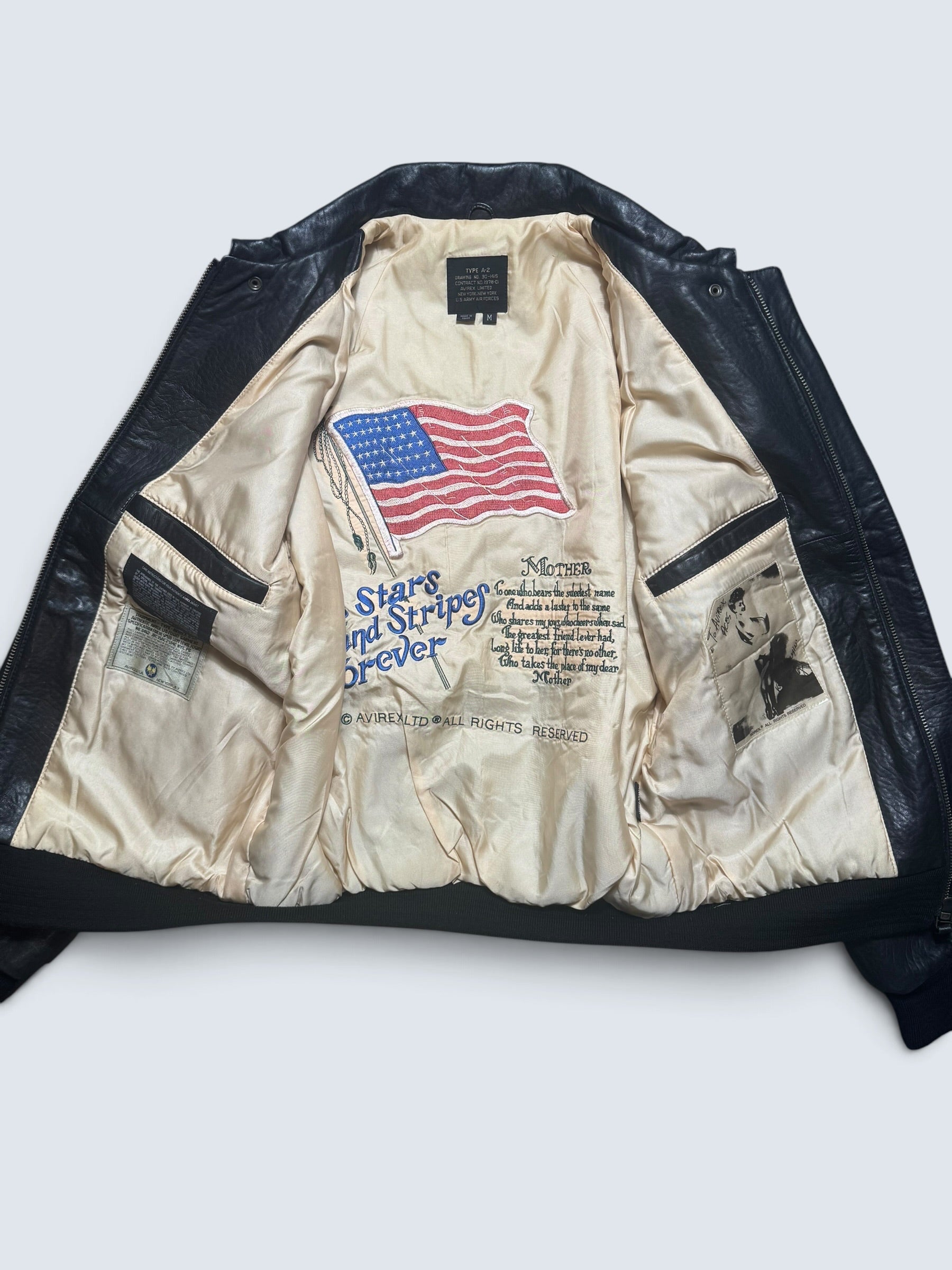 Jacket cuir cowhide flight A-2 Avirex usaf special team patch black 90’s - M