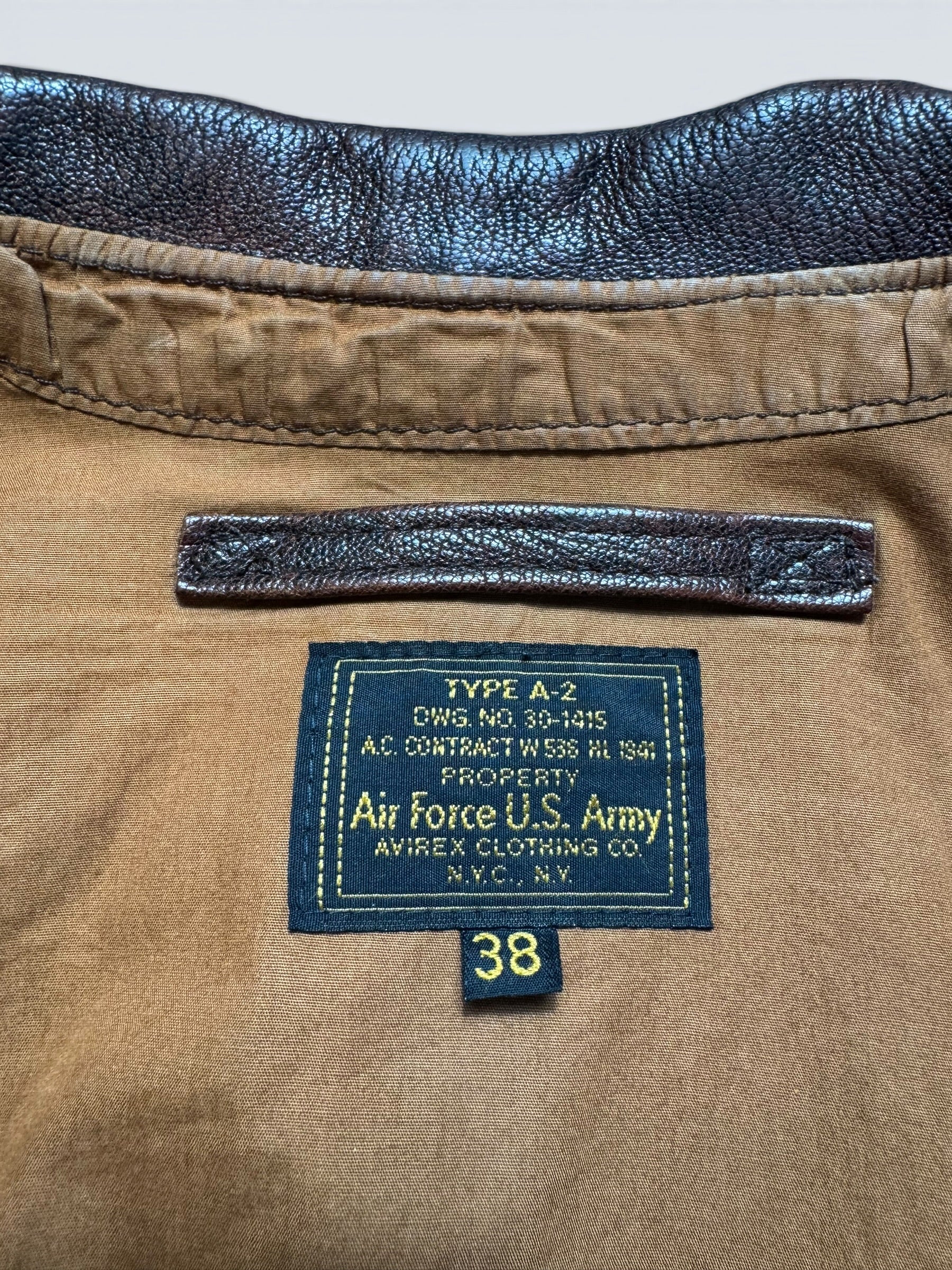 Jacket cuir cowhide flight A-2 Avirex Fielders Choice usaf nose art brown 80’s - 38 (M)