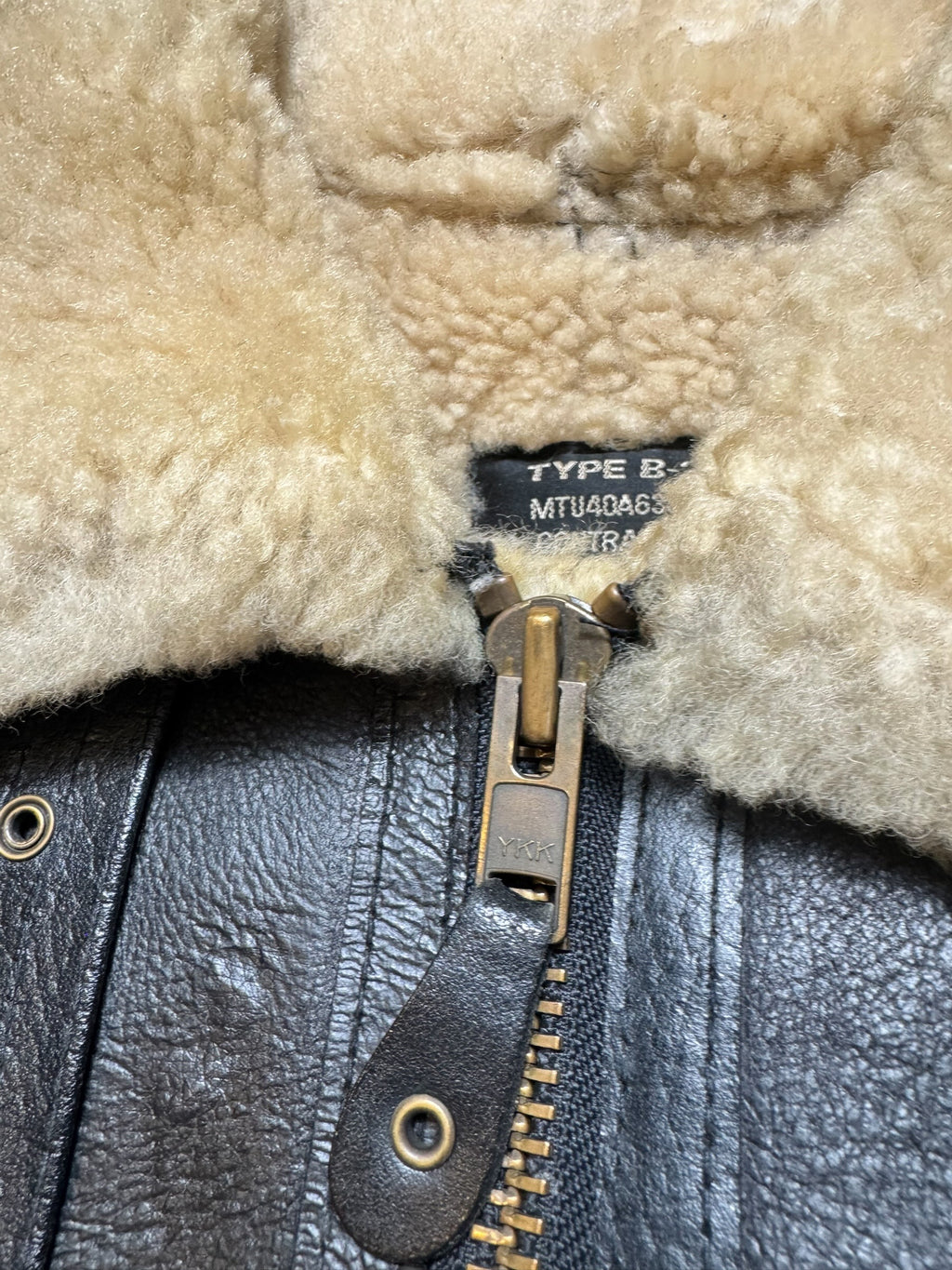 Jacket cuir flight shearling B-3 Octopus Army usaf black vintage 1992 - 38 (S)