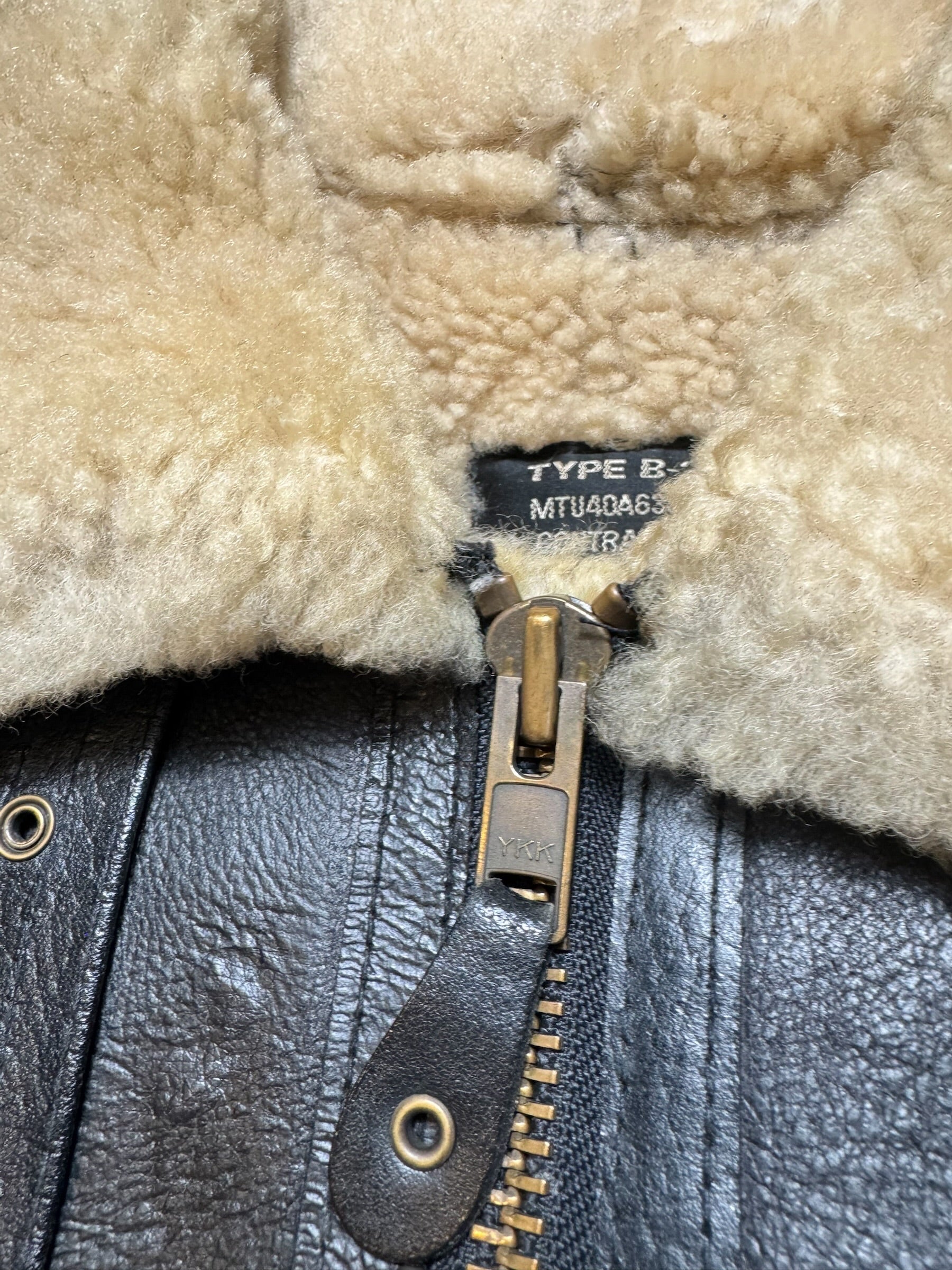 Jacket cuir flight shearling B-3 Octopus Army usaf black vintage 1992 - 38 (S)